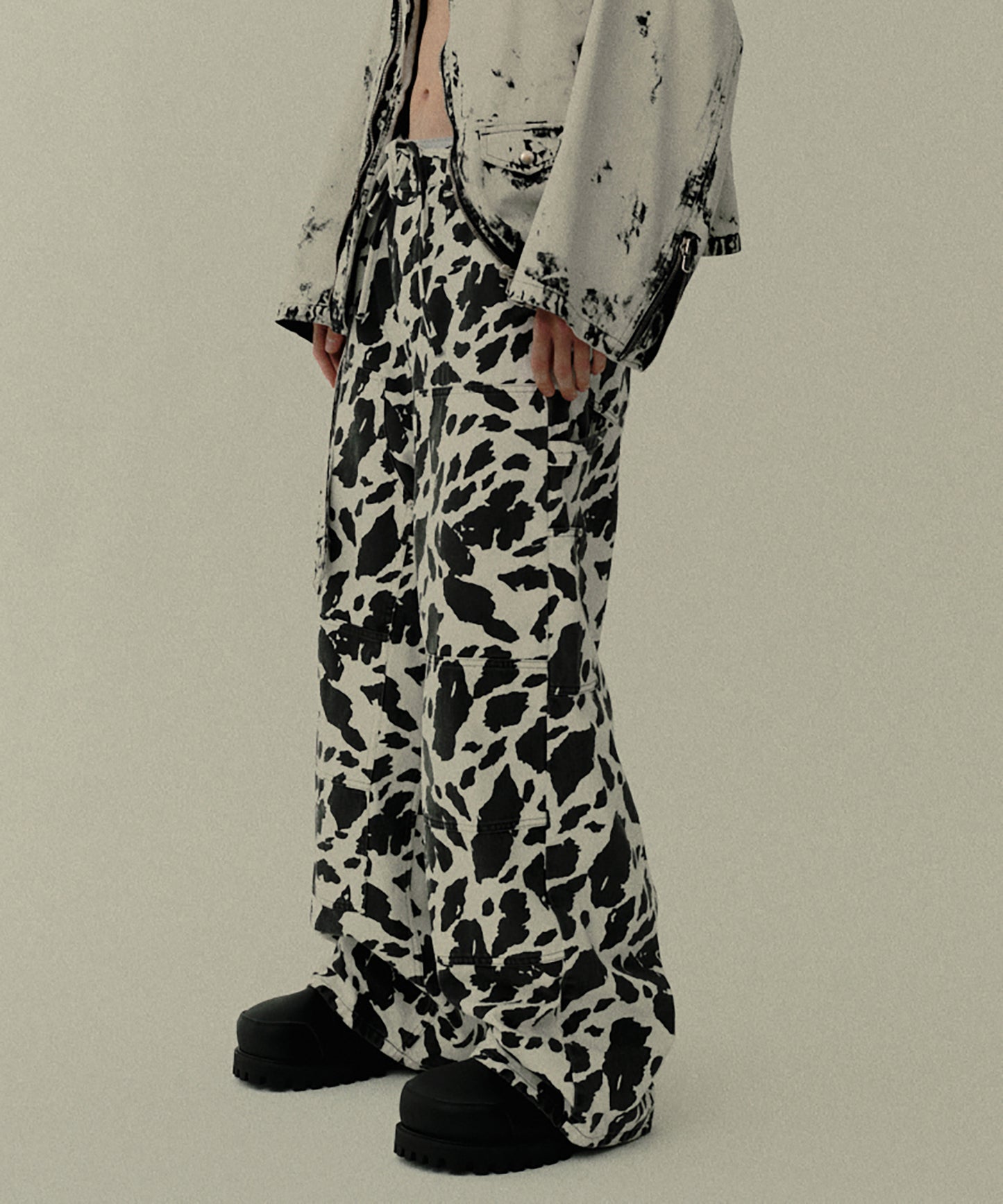 COW PRINT PAINTER PANTS