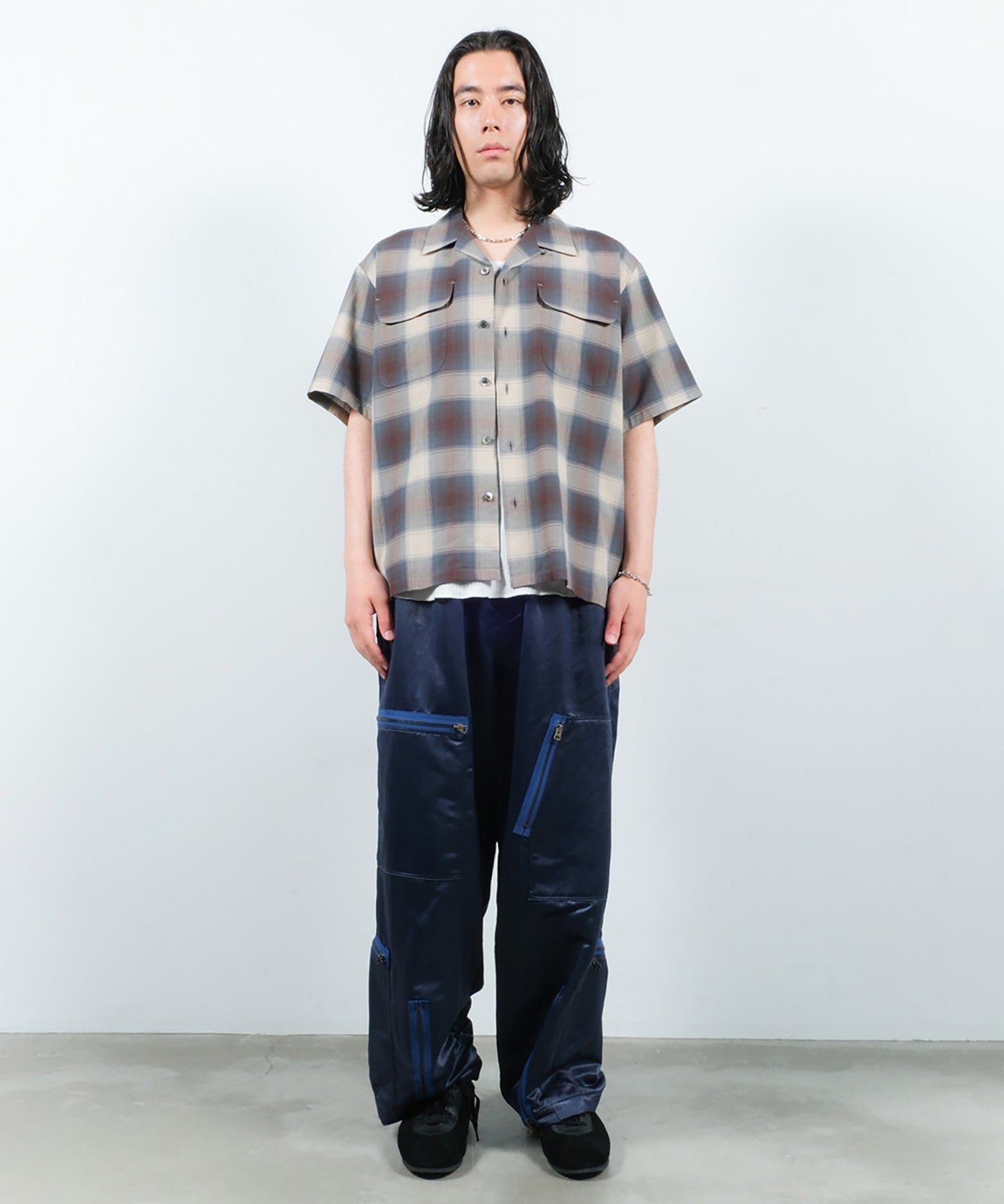 CHECK OPEN COLLAR SHIRT S/S