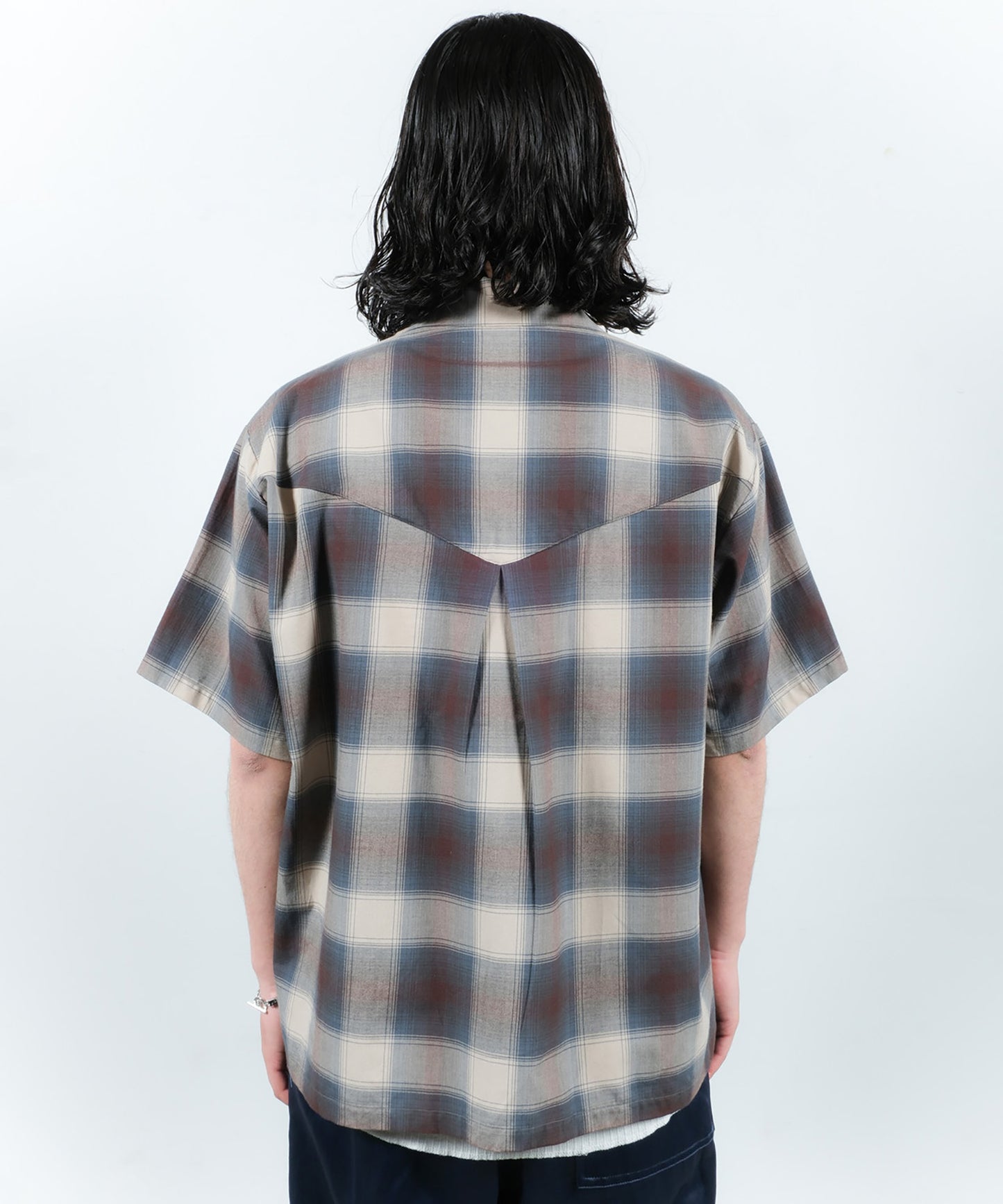 CHECK OPEN COLLAR SHIRT S/S