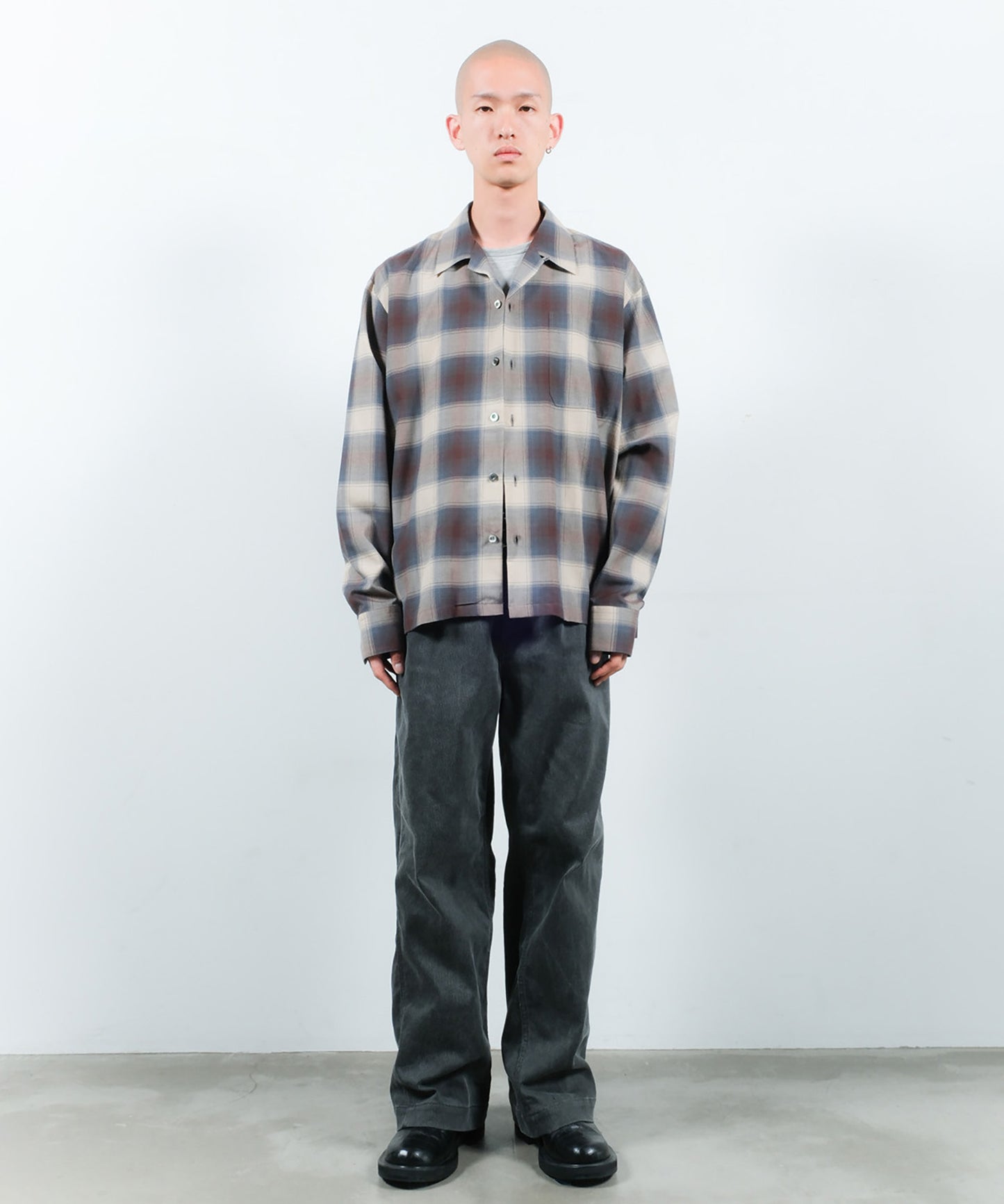 CHECK OPEN COLLAR SHIRT