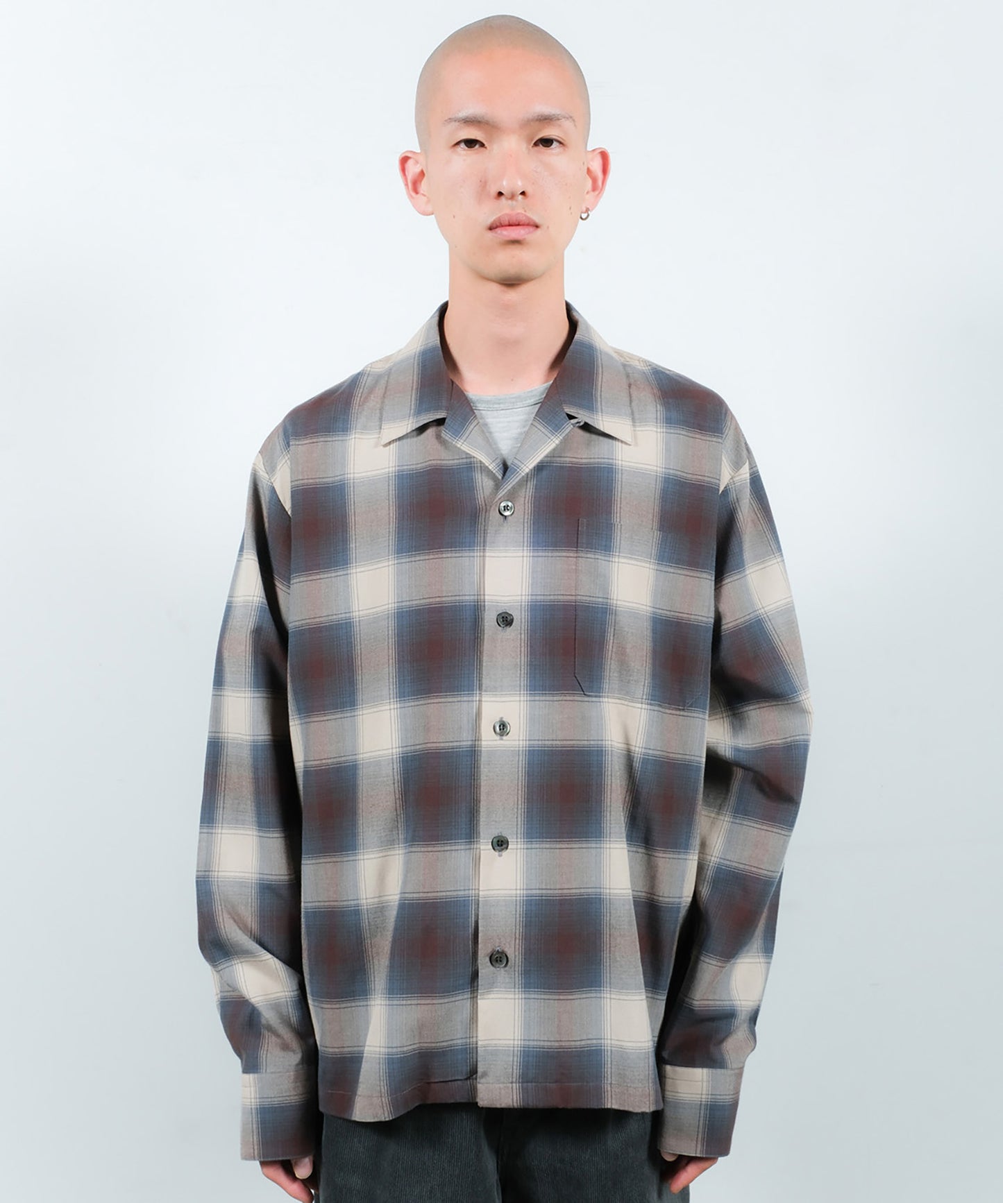 CHECK OPEN COLLAR SHIRT