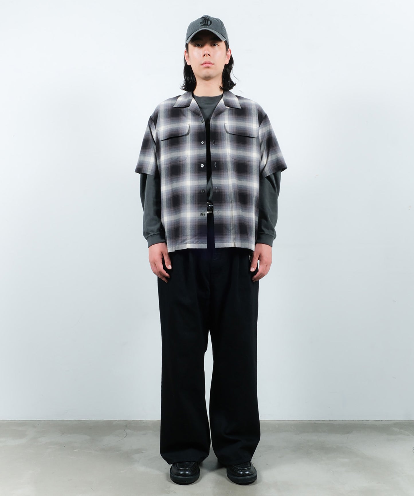 CHECK OPEN COLLAR SHIRT S/S