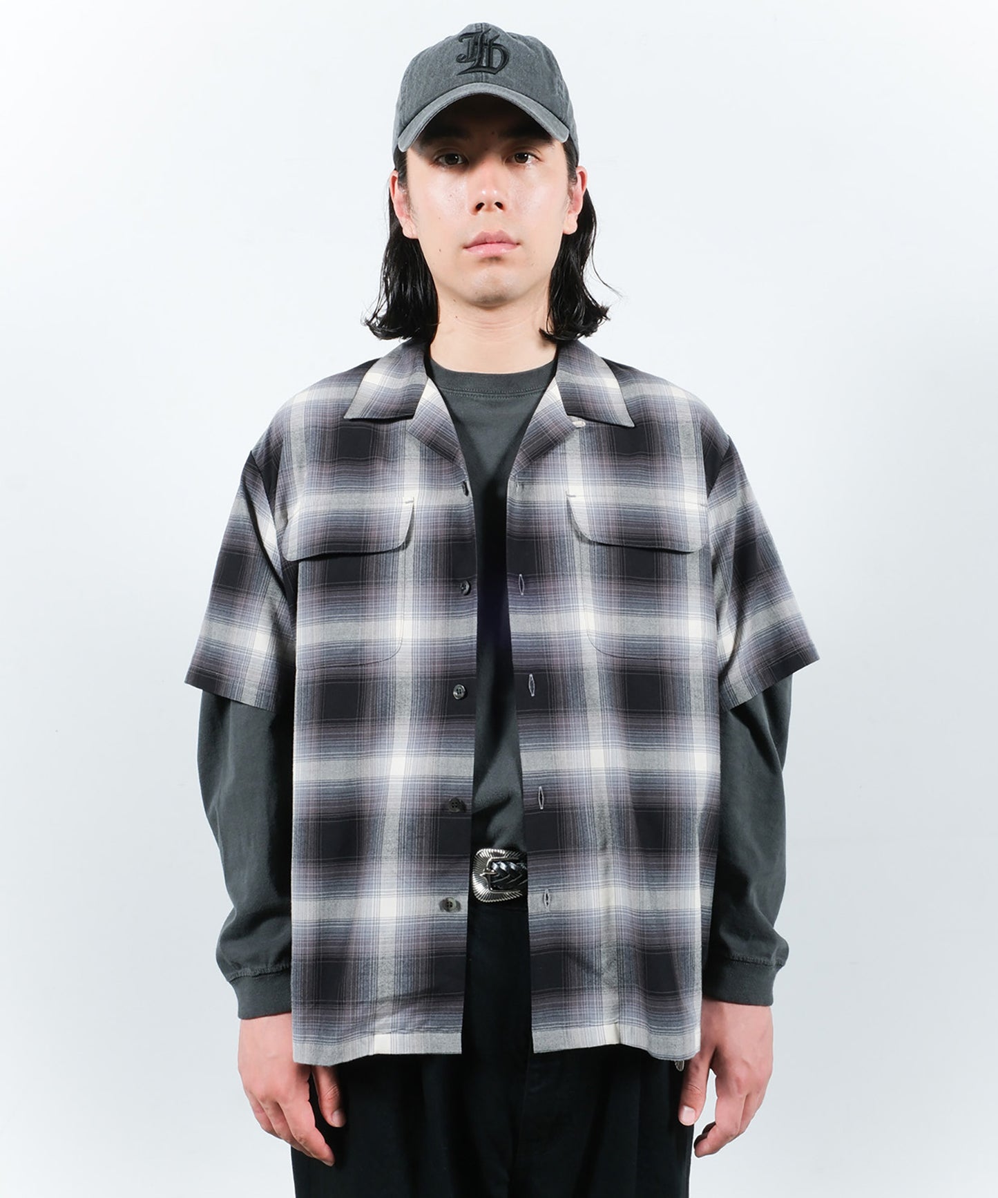 CHECK OPEN COLLAR SHIRT S/S