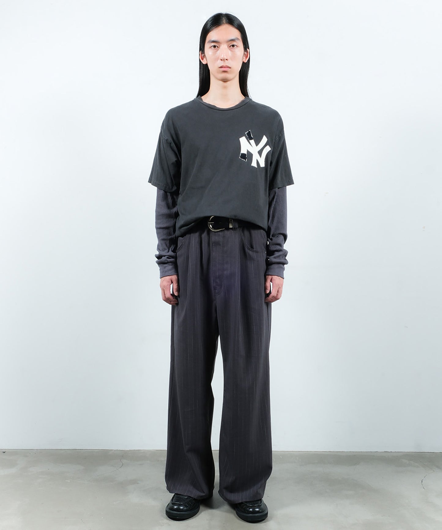 STRIPE WIDE ONE TUCK PANTS