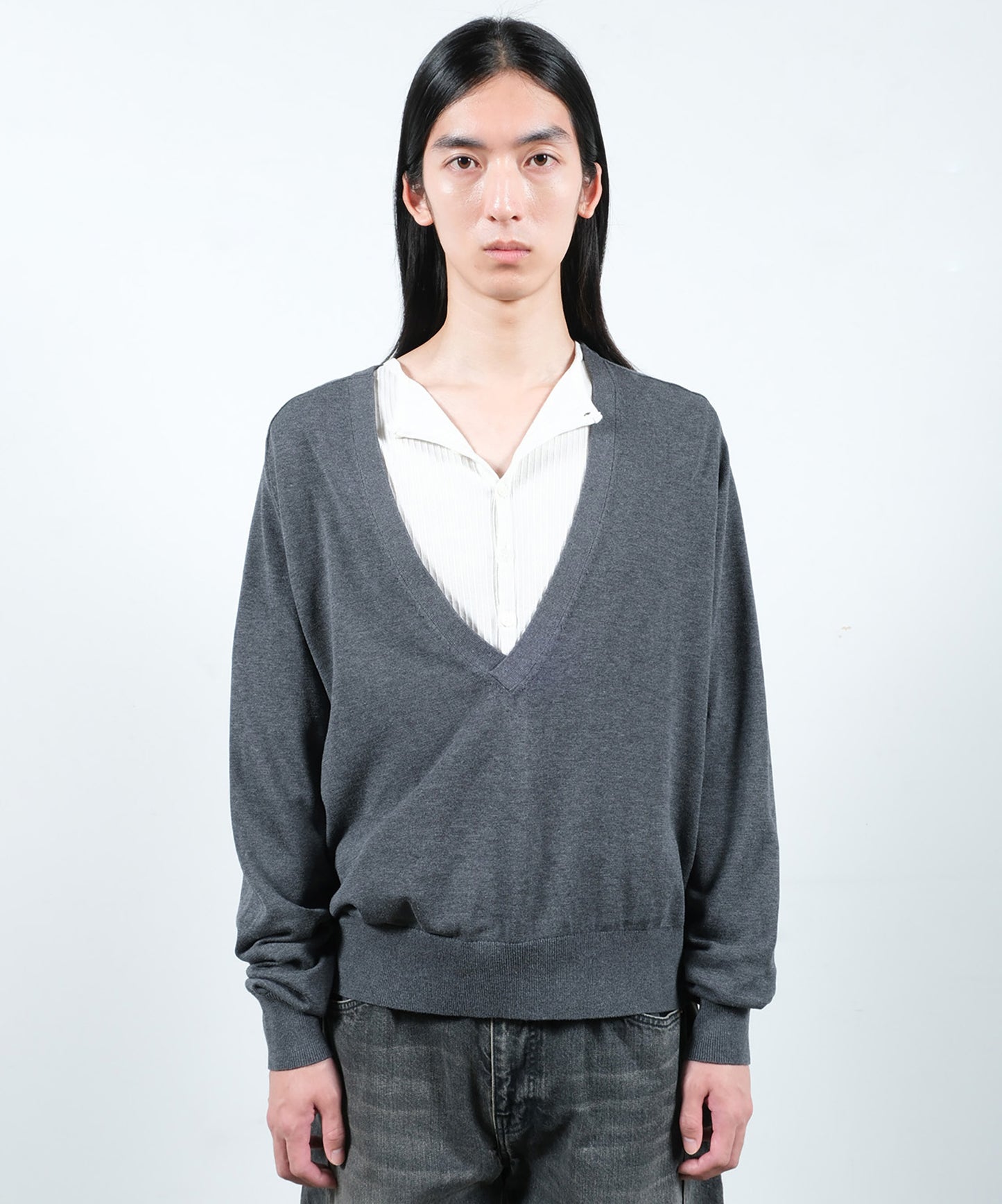 COTTON SILK V NECK KNIT