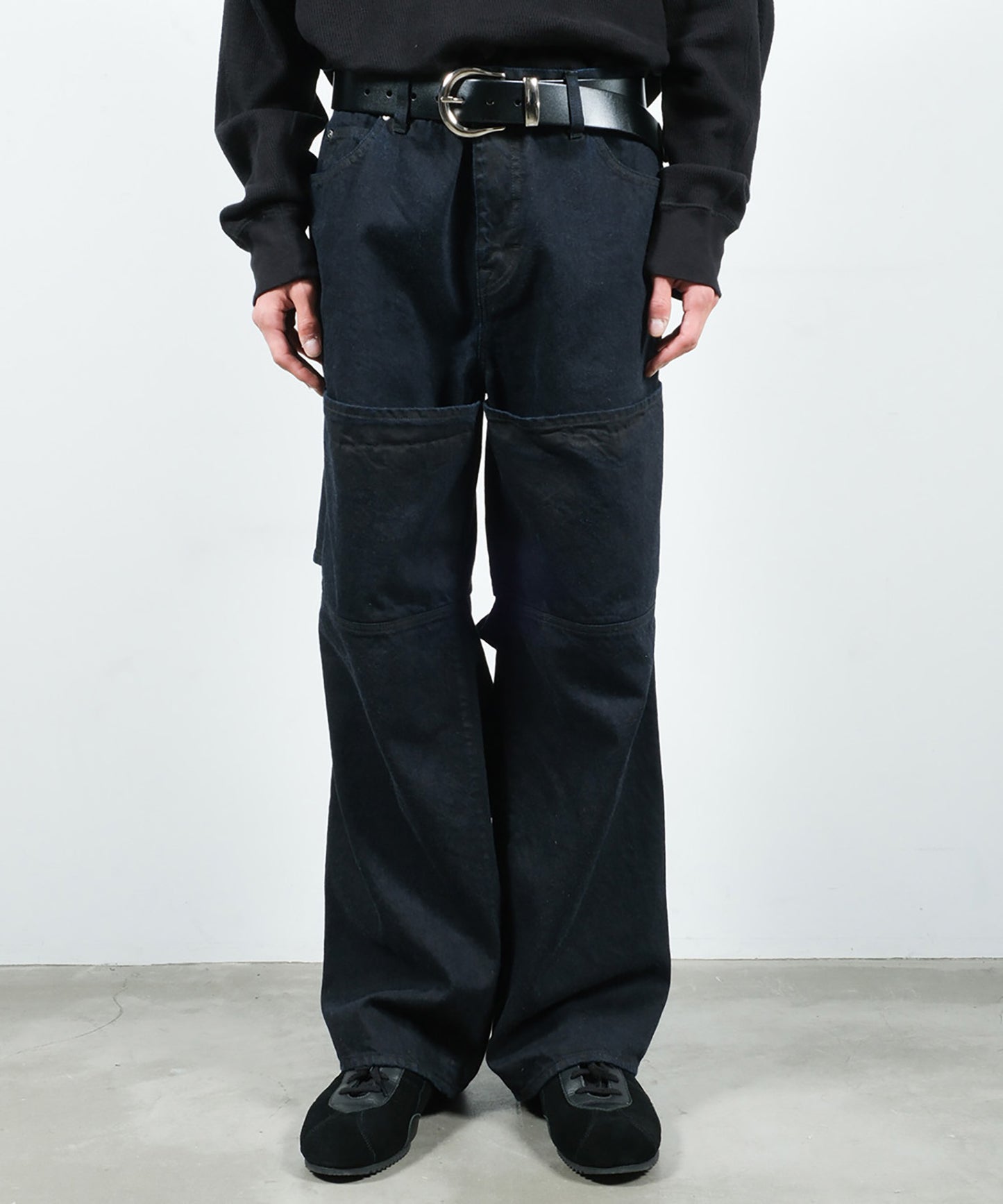 KNEE HIGH LAYERED COATED DENIM