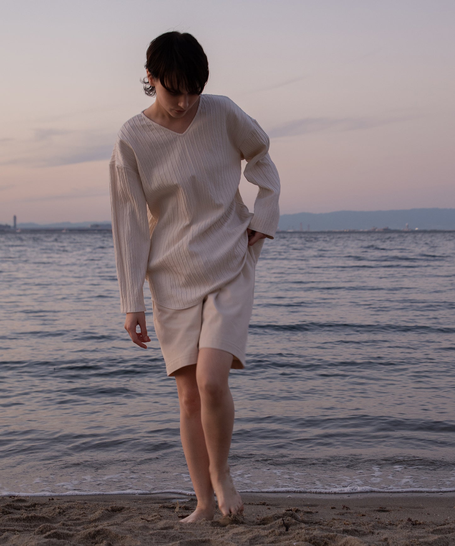 silk cotton v-neck pullover