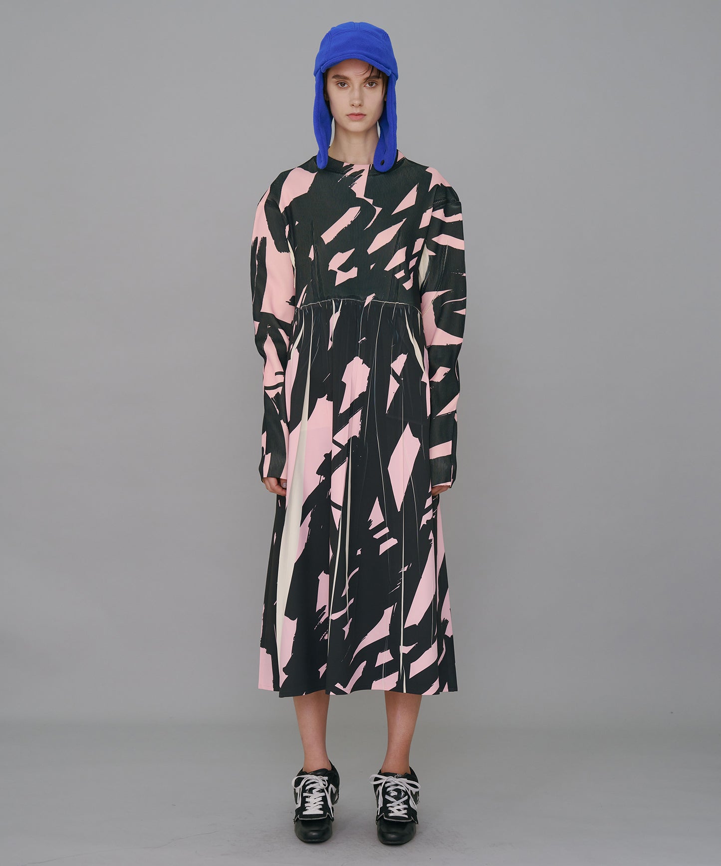 DIRECT PRINT RIB GATHER ONE-PIECE