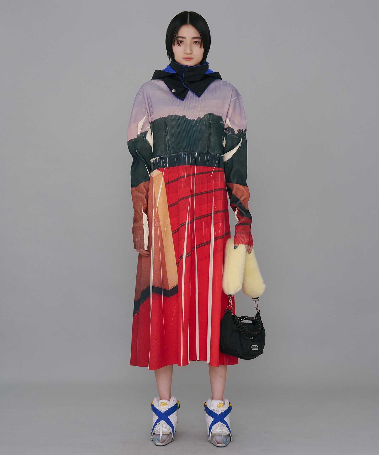 DIRECT PRINT RIB GATHER ONE-PIECE