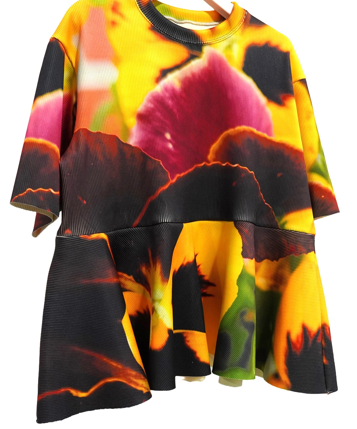 PRINT RIB FLARE HALF SLEEVE C/S