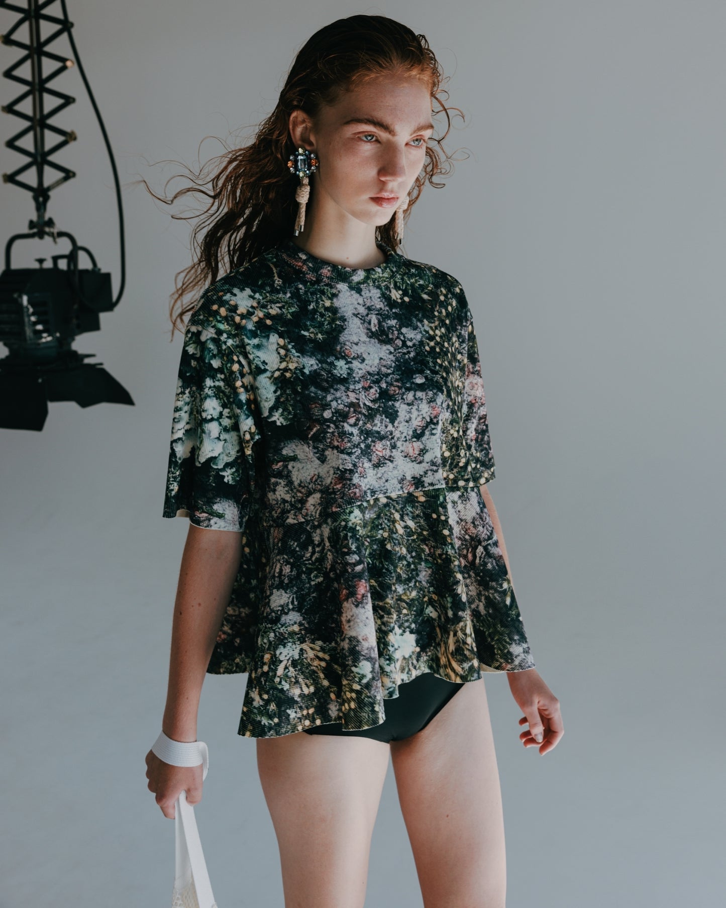 PRINT RIB FLARE HALF SLEEVE C/S