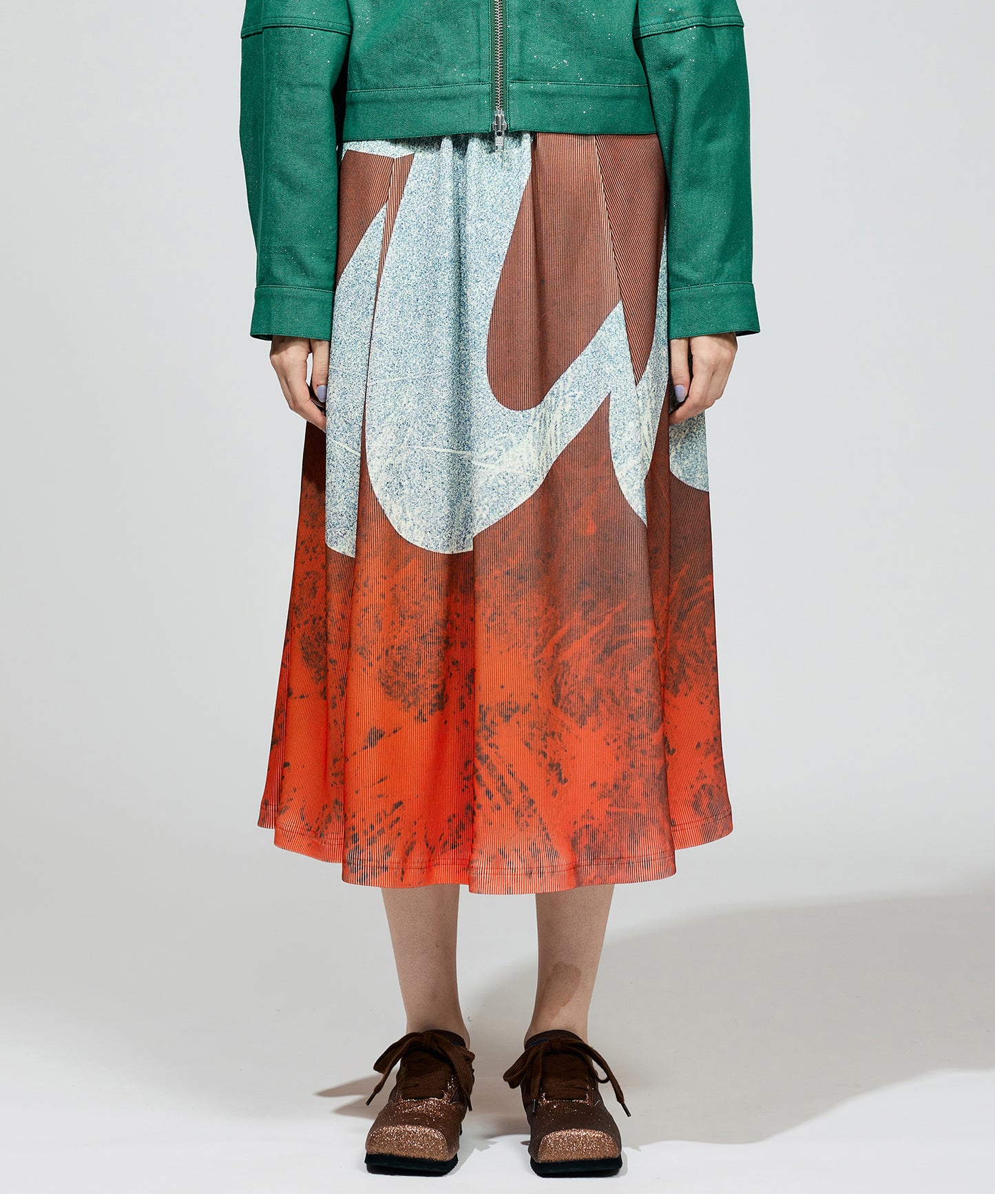 PRINT RIB FLARE SKIRT