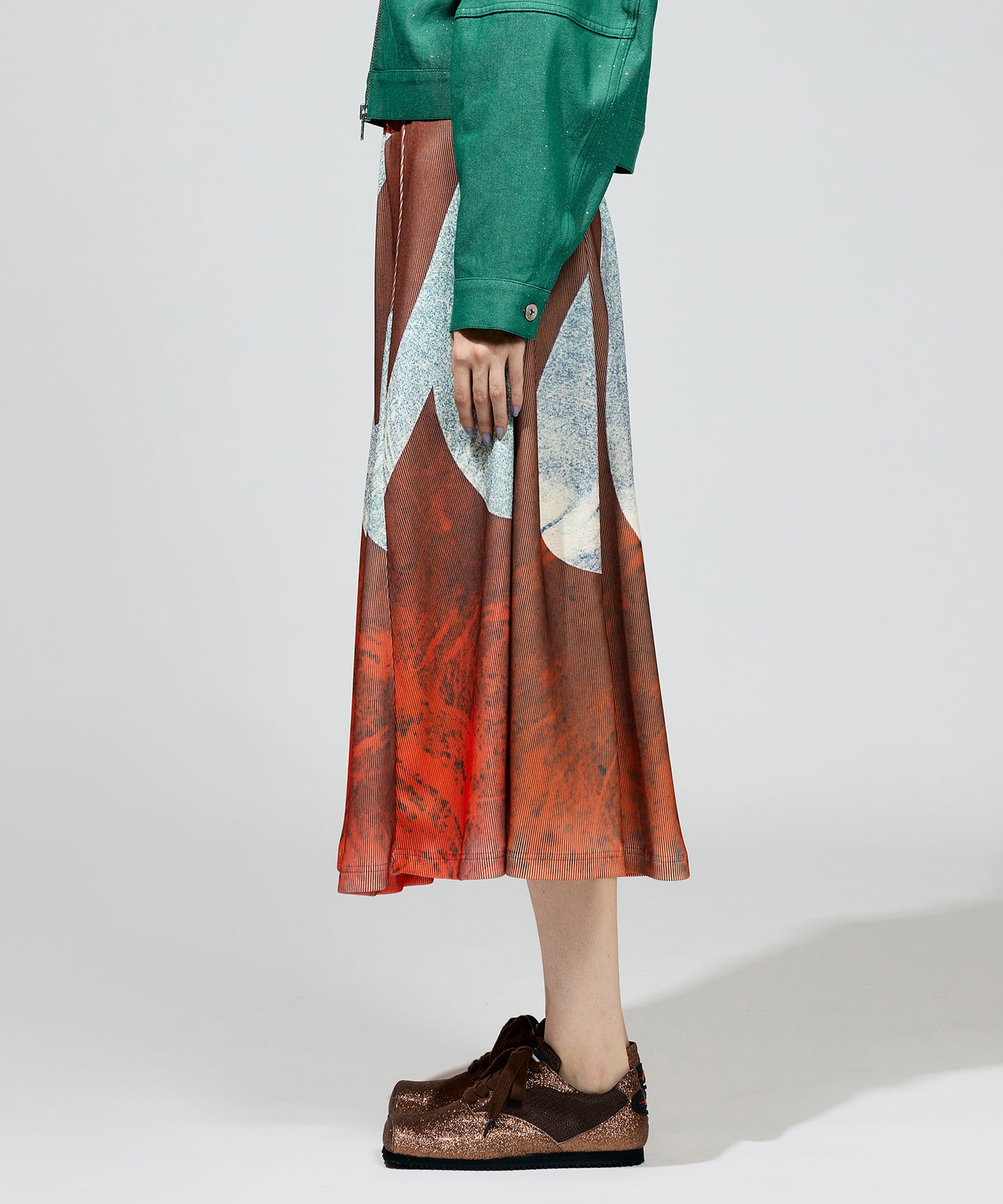 PRINT RIB FLARE SKIRT
