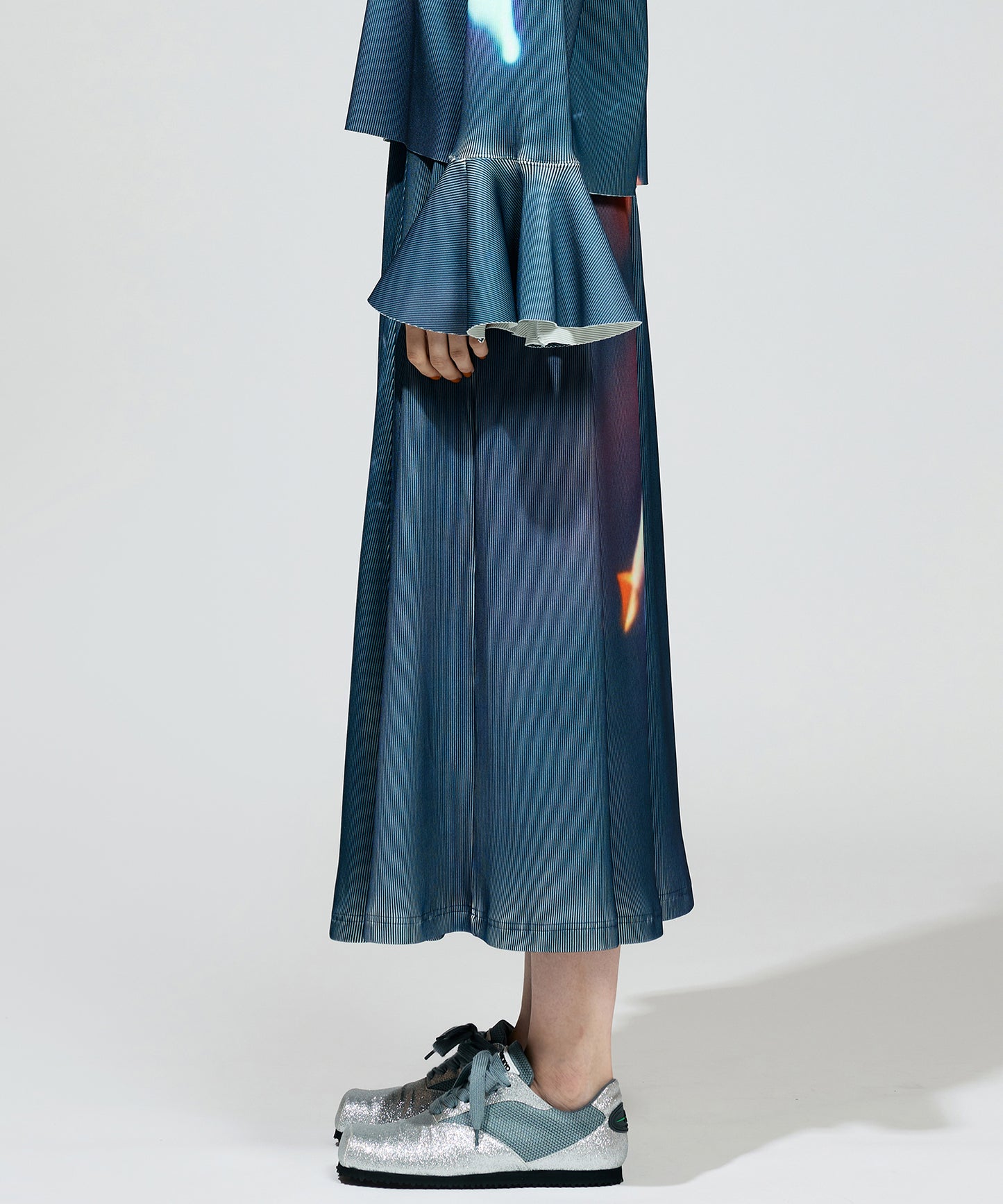 PRINT RIB FLARE SKIRT