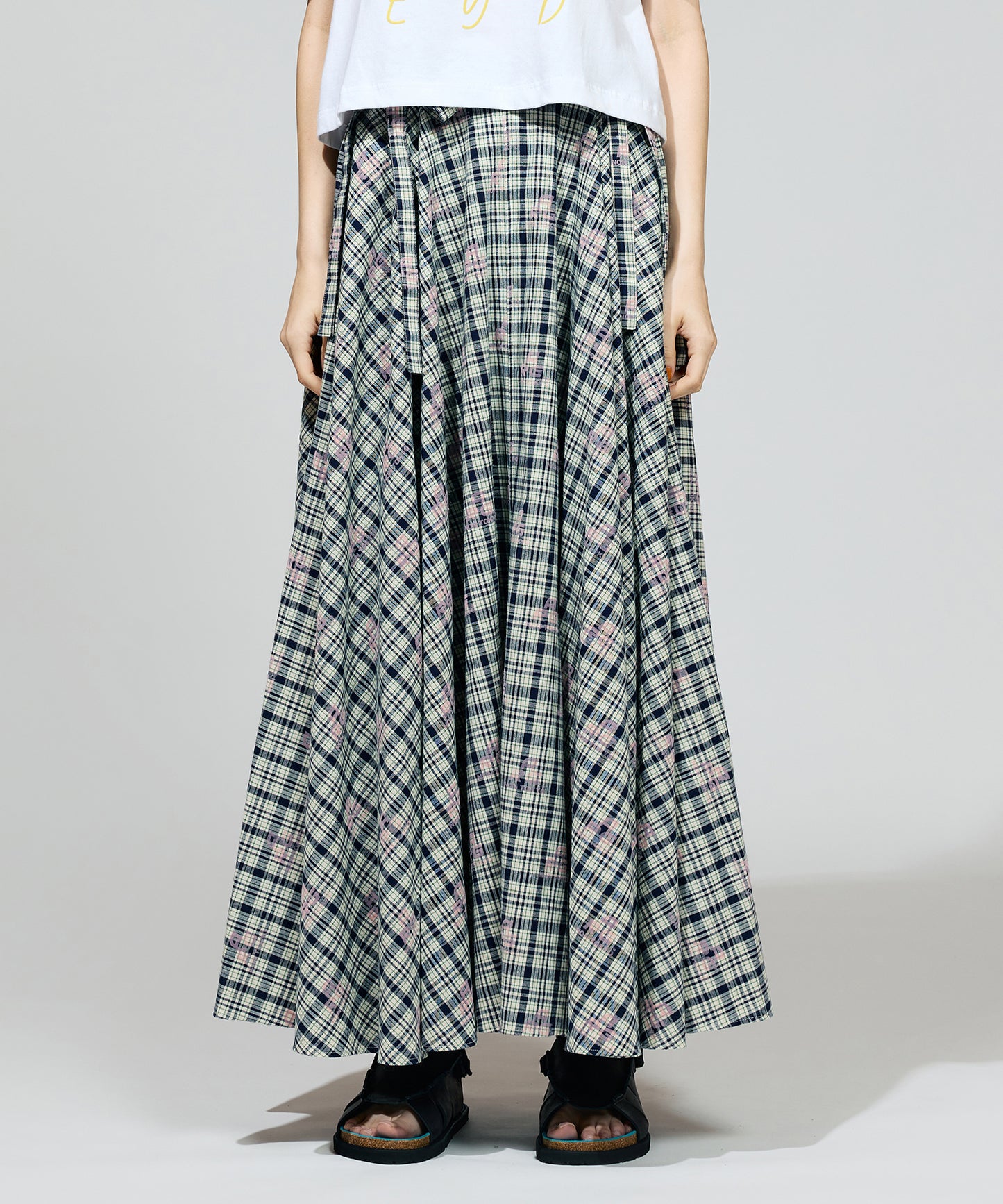 FLOCKED PRINT LONG SKIRT
