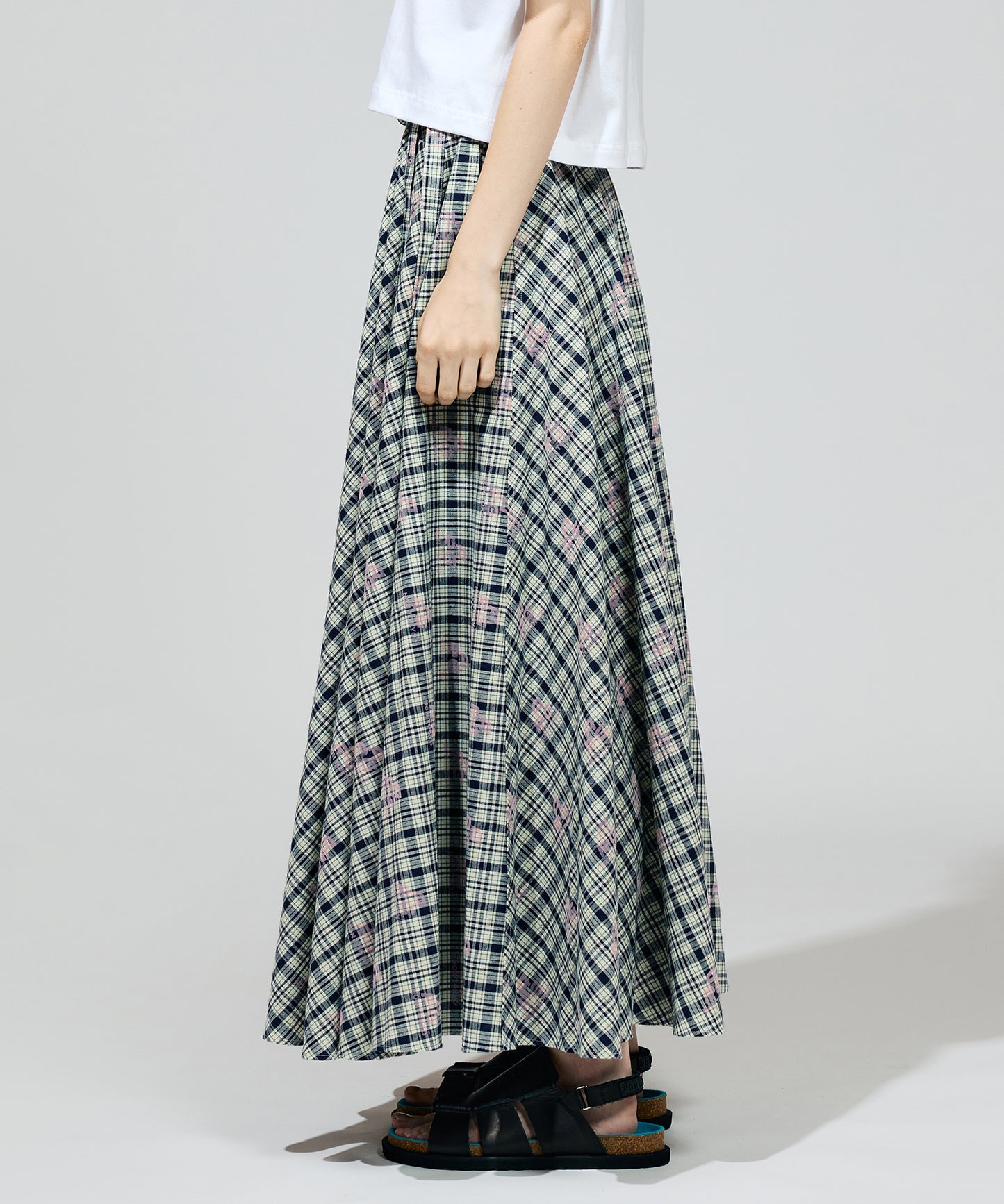 FLOCKED PRINT LONG SKIRT