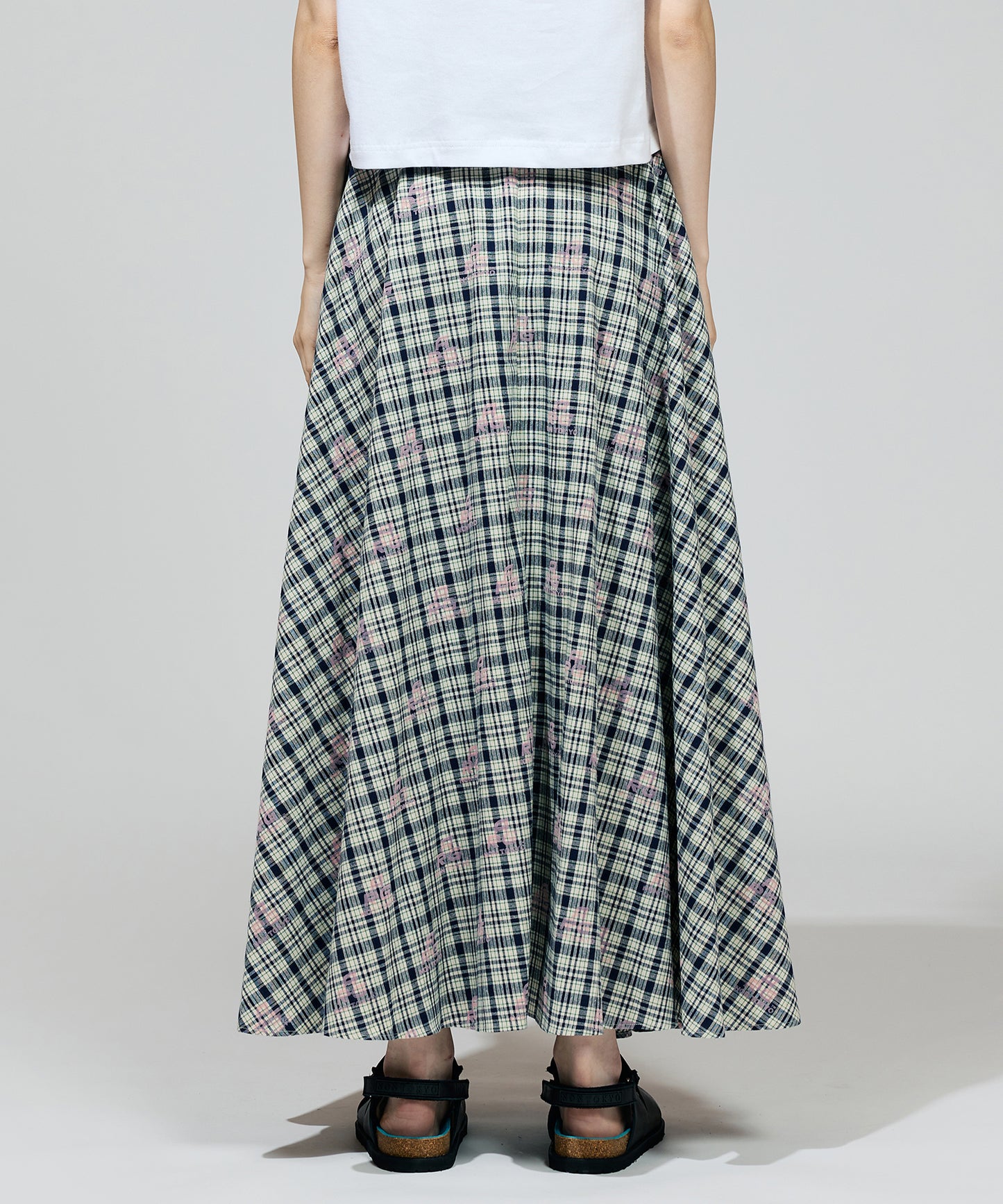 FLOCKED PRINT LONG SKIRT