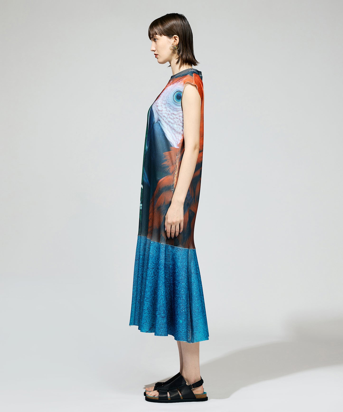 PRINT RIB NO-SLEEVE ONE-PIECE
