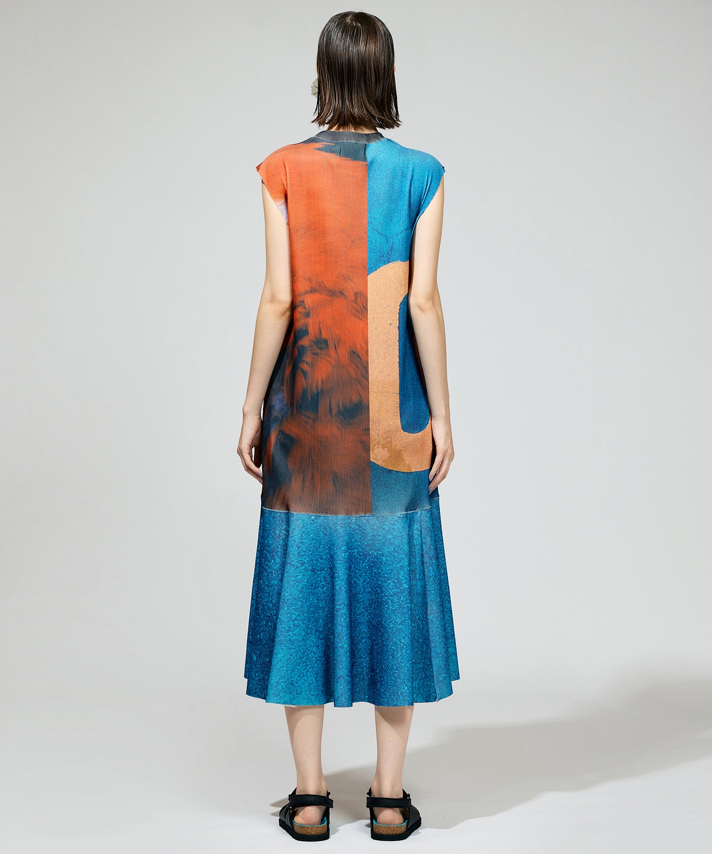 PRINT RIB NO-SLEEVE ONE-PIECE