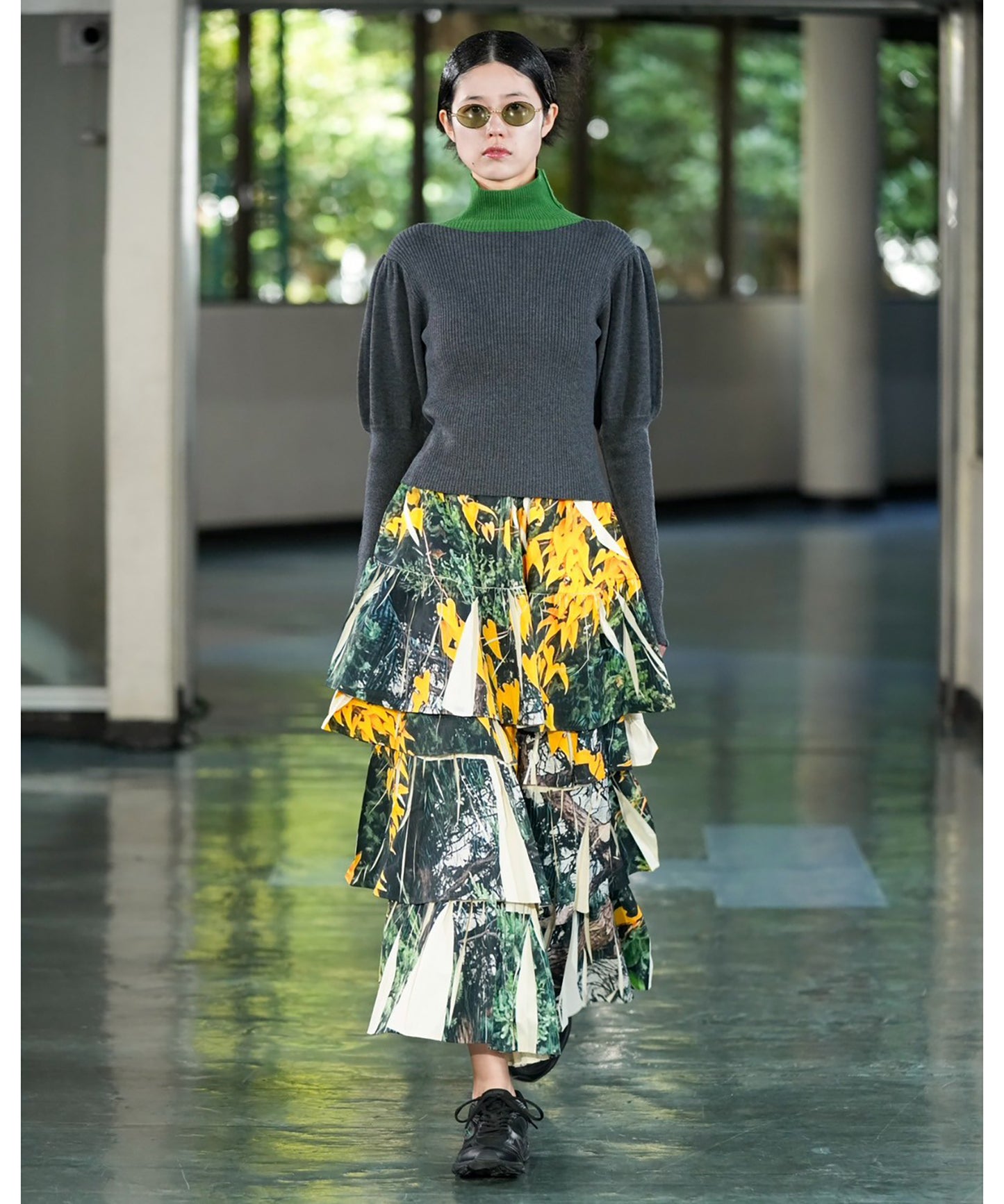 DIRECT PRINT RIB GATHER LONG SKIRT