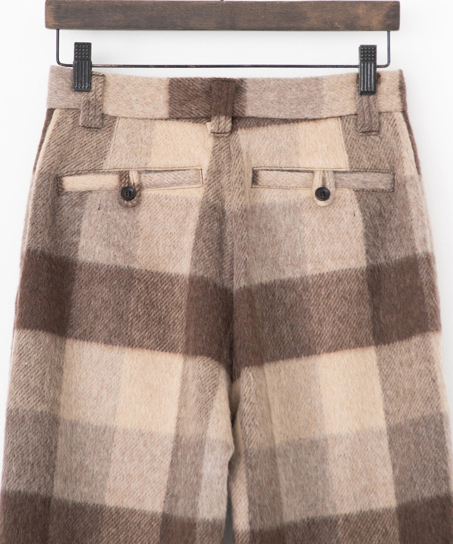 block plaid wide full-length slacks
