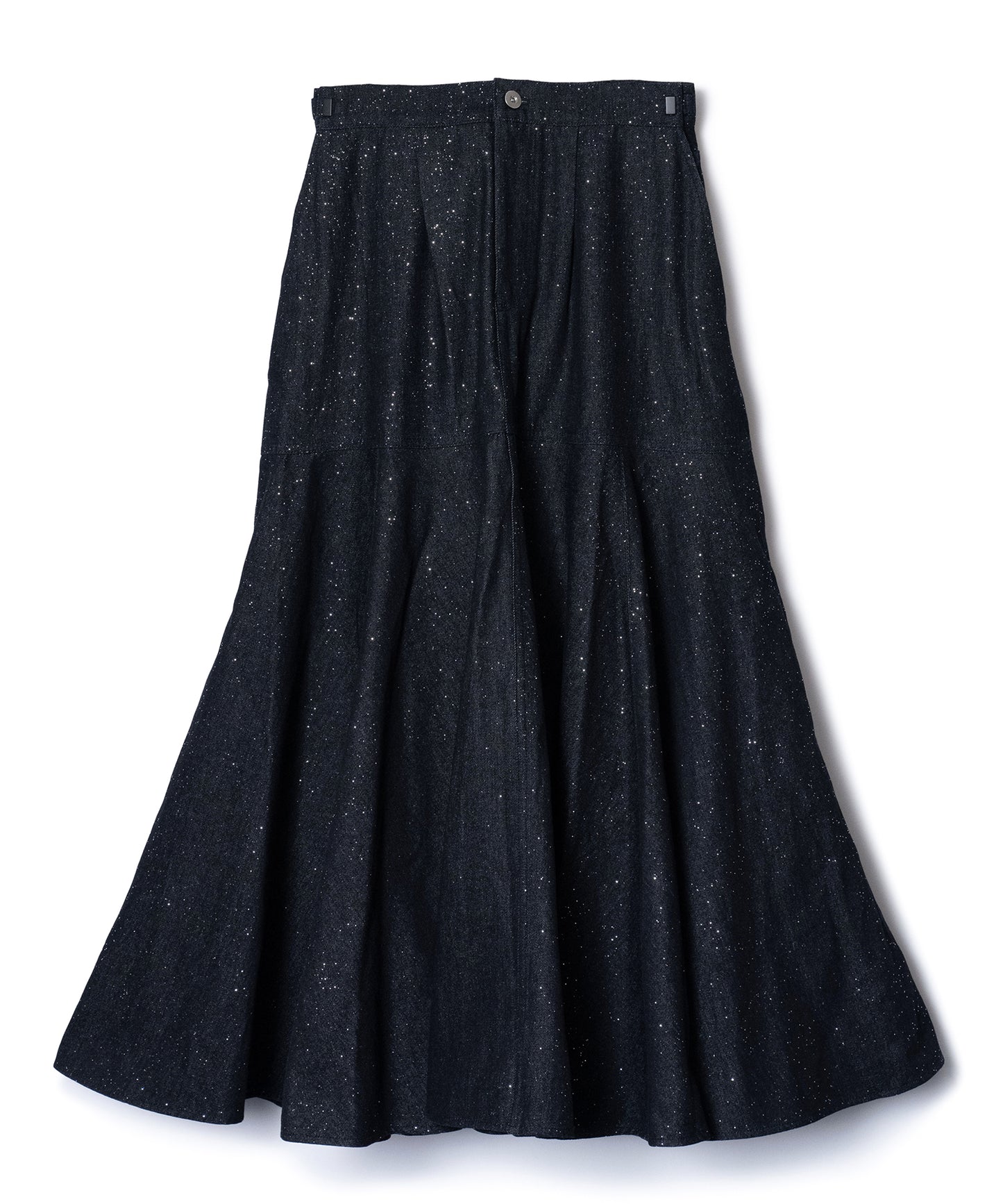 LAME DENIM FLARE SKIRT