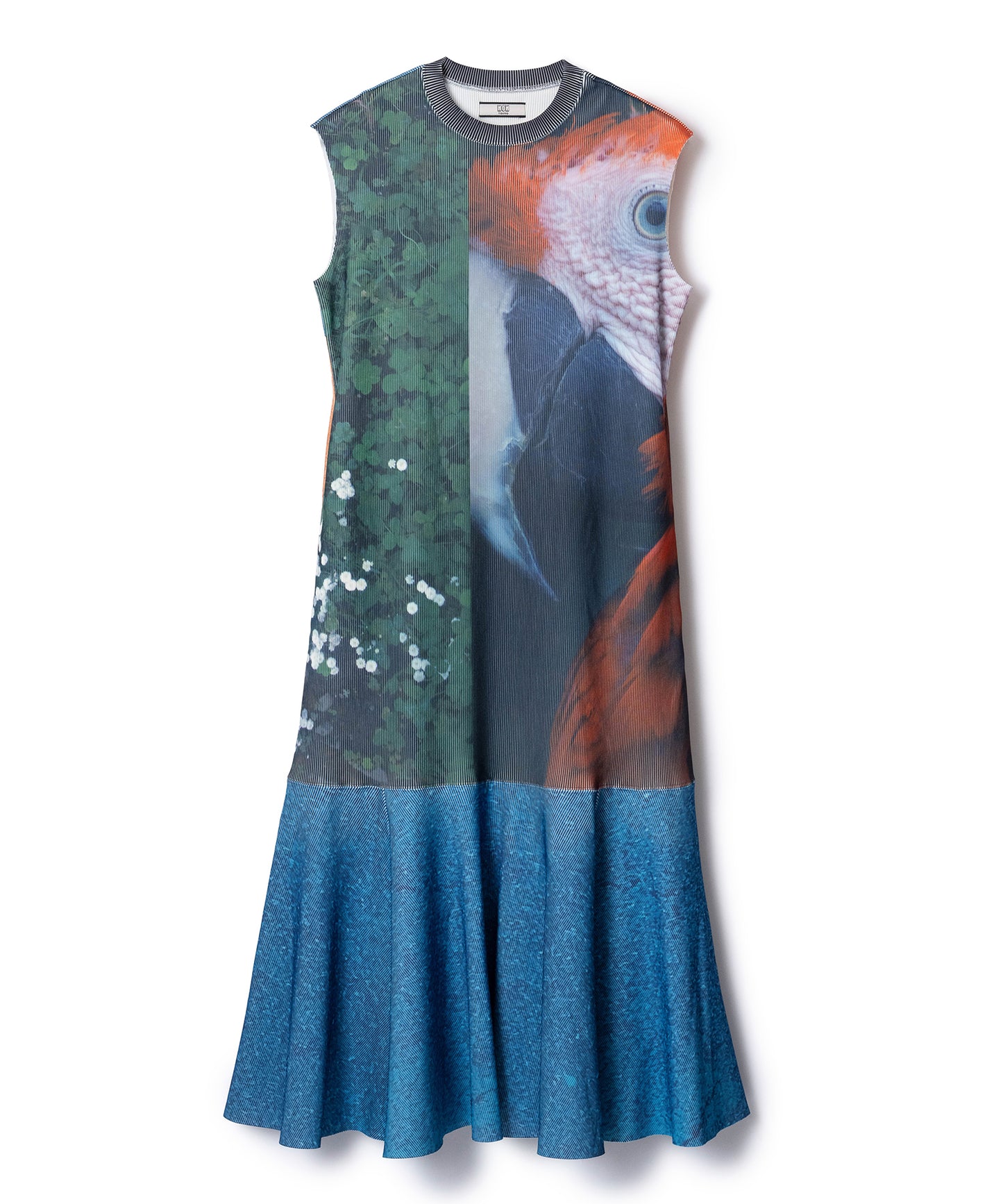 PRINT RIB NO-SLEEVE ONE-PIECE