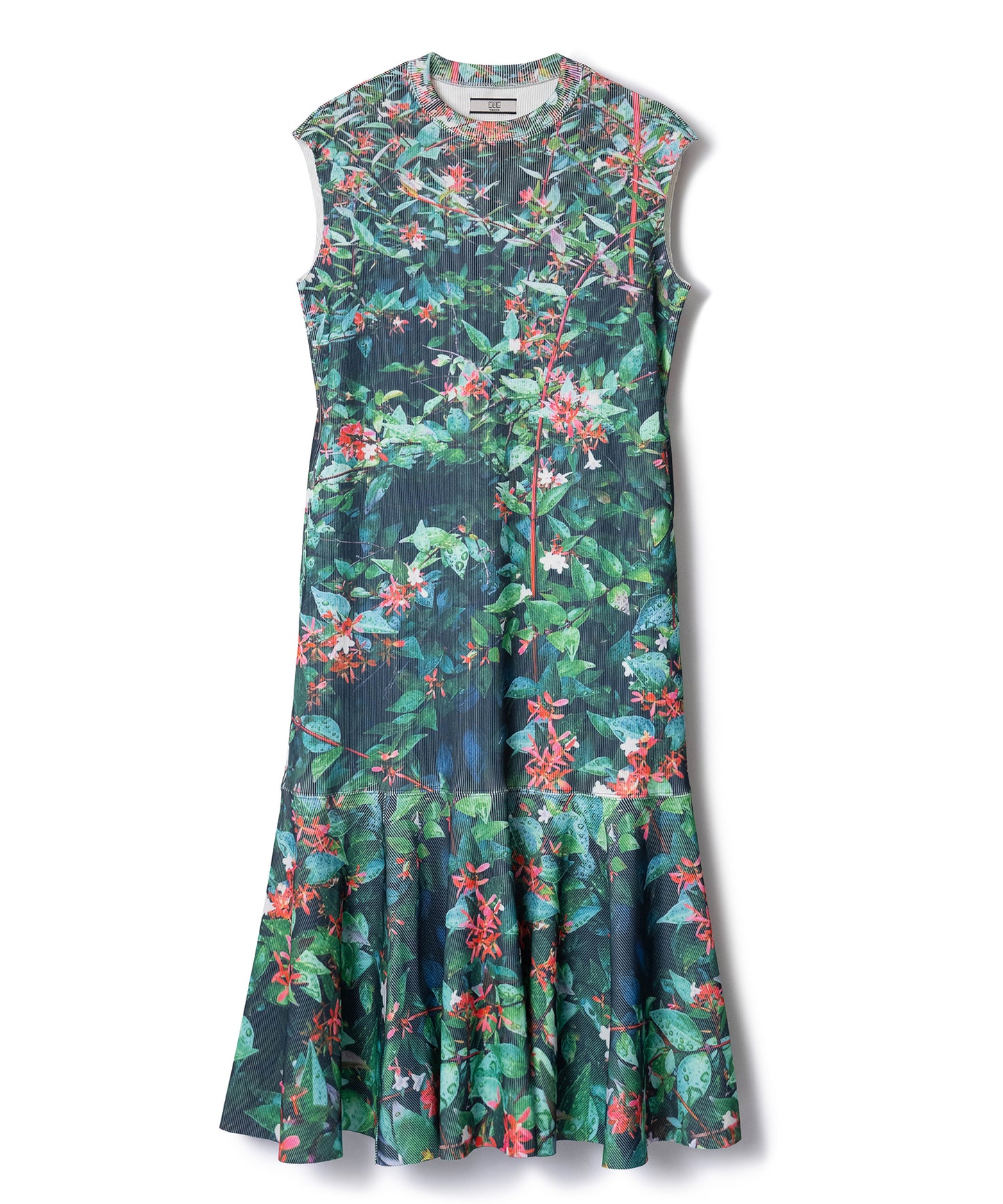 PRINT RIB NO-SLEEVE ONE-PIECE