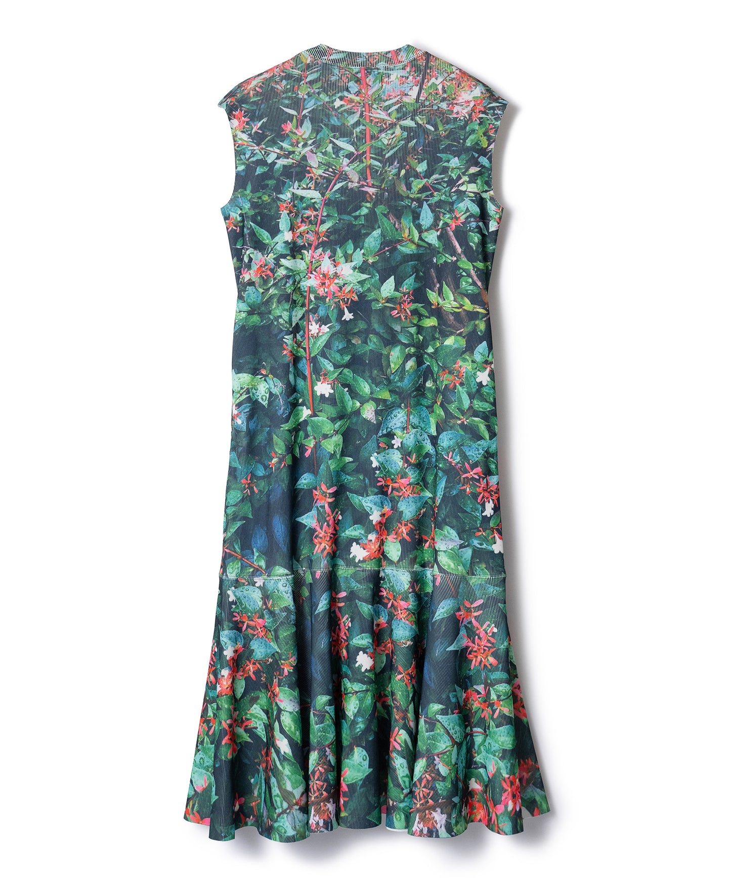 PRINT RIB NO-SLEEVE ONE-PIECE
