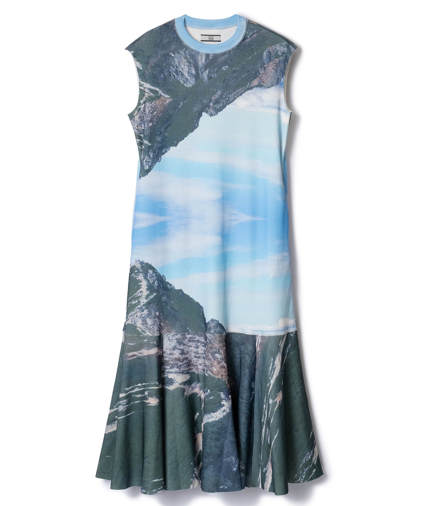 PRINT RIB NO-SLEEVE ONE-PIECE