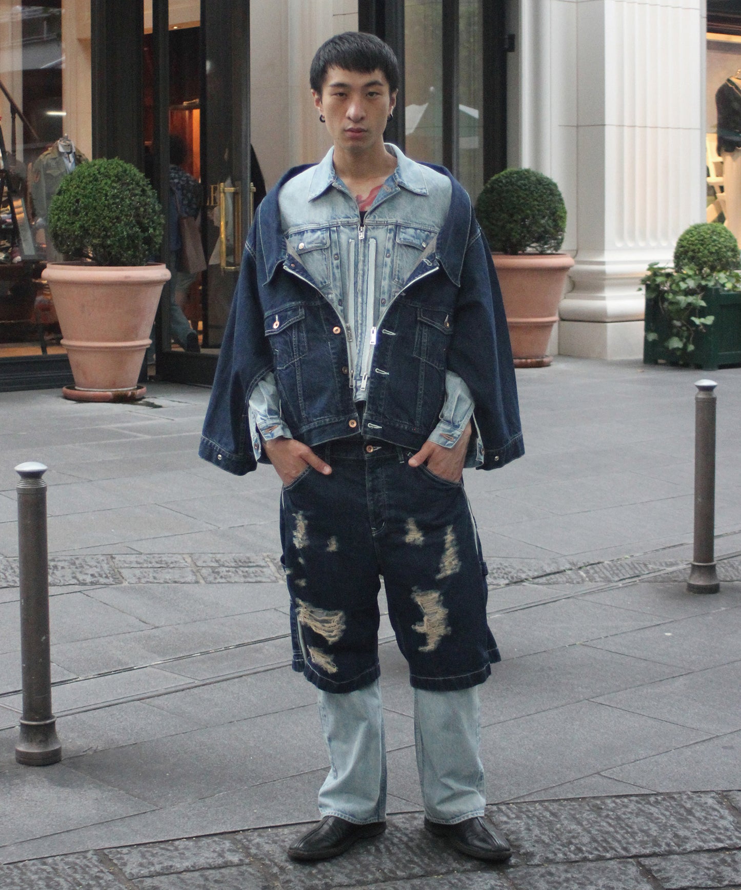 TWO-IN-ONE DENIM PANTS