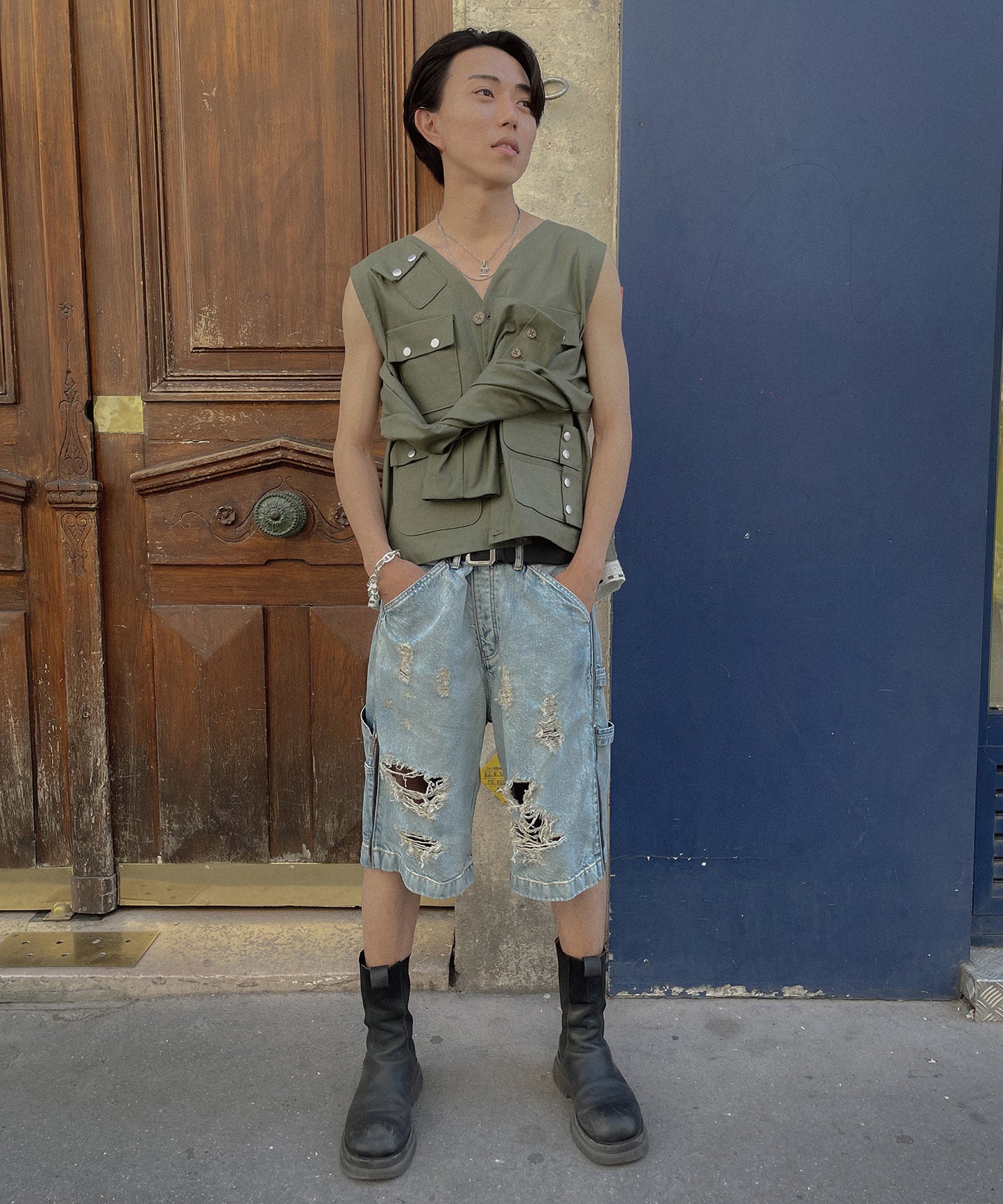TWO-IN-ONE DENIM PANTS