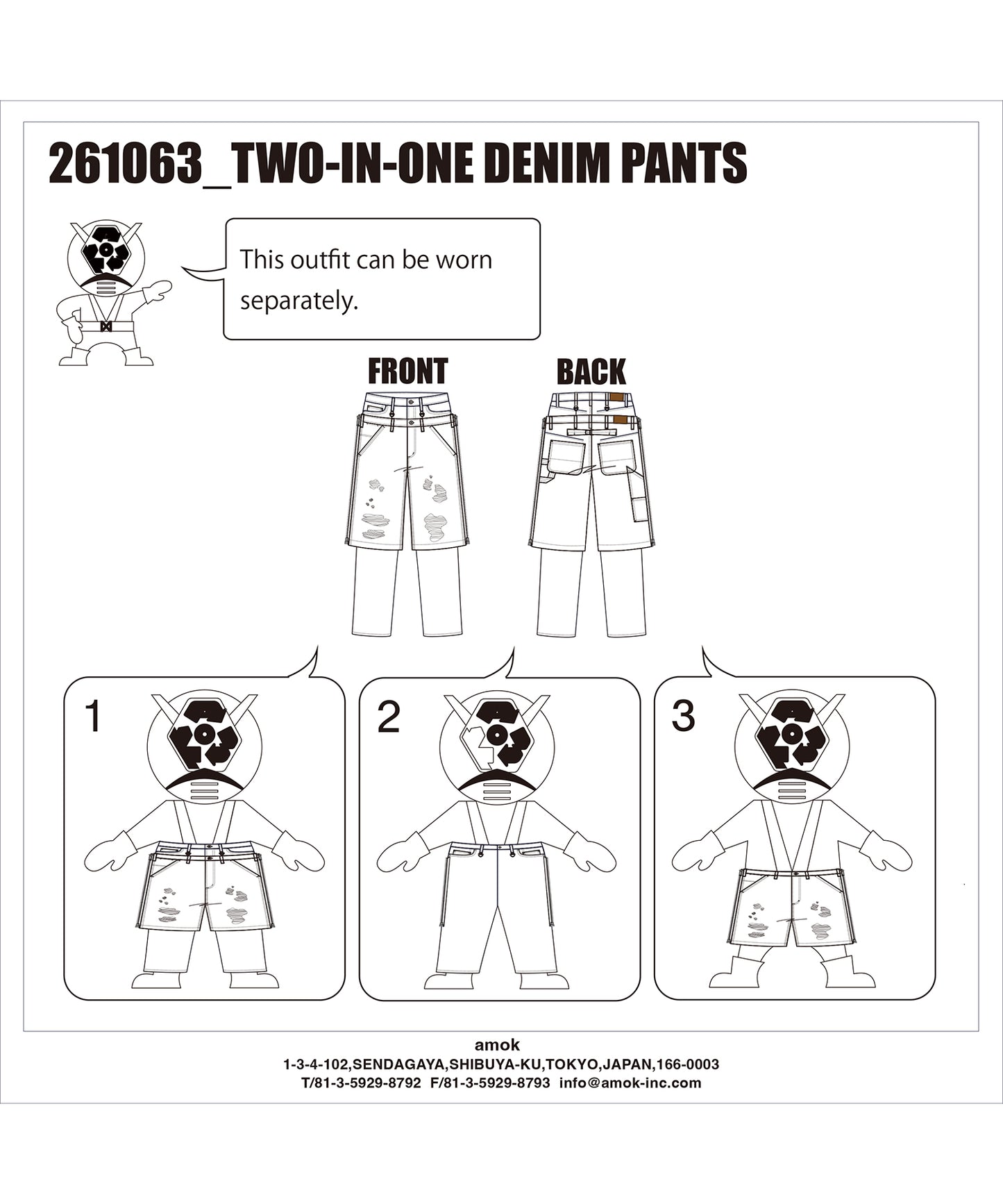 TWO-IN-ONE DENIM PANTS