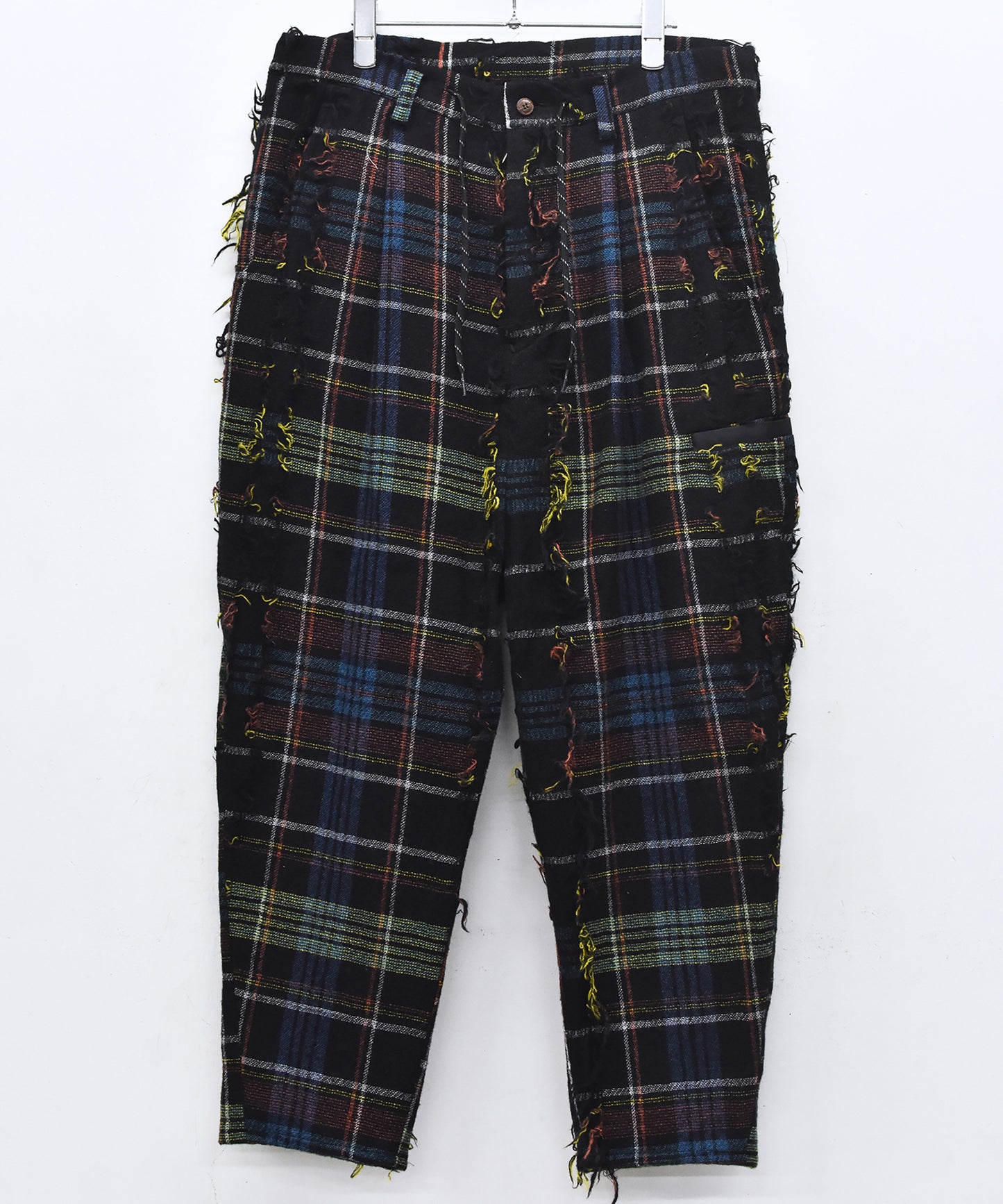 FRINGE WOOL CHECK WIDE SLACKS