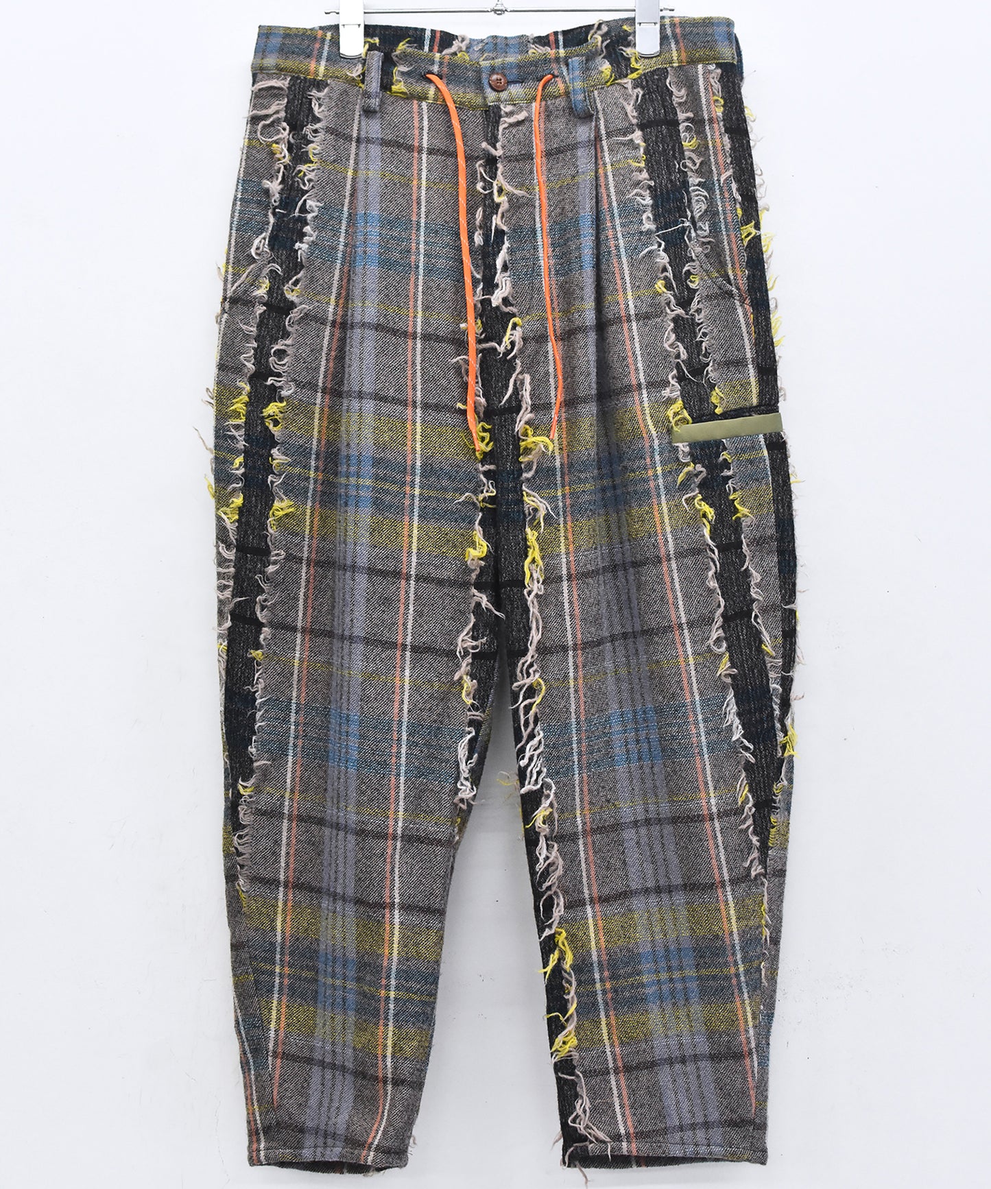FRINGE WOOL CHECK WIDE SLACKS