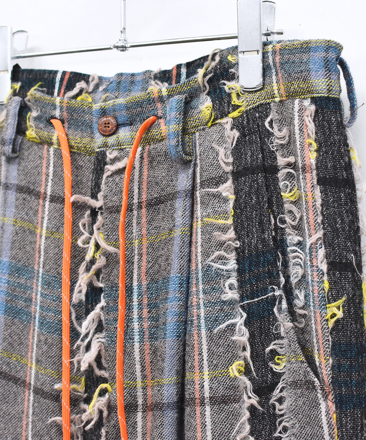 FRINGE WOOL CHECK WIDE SLACKS