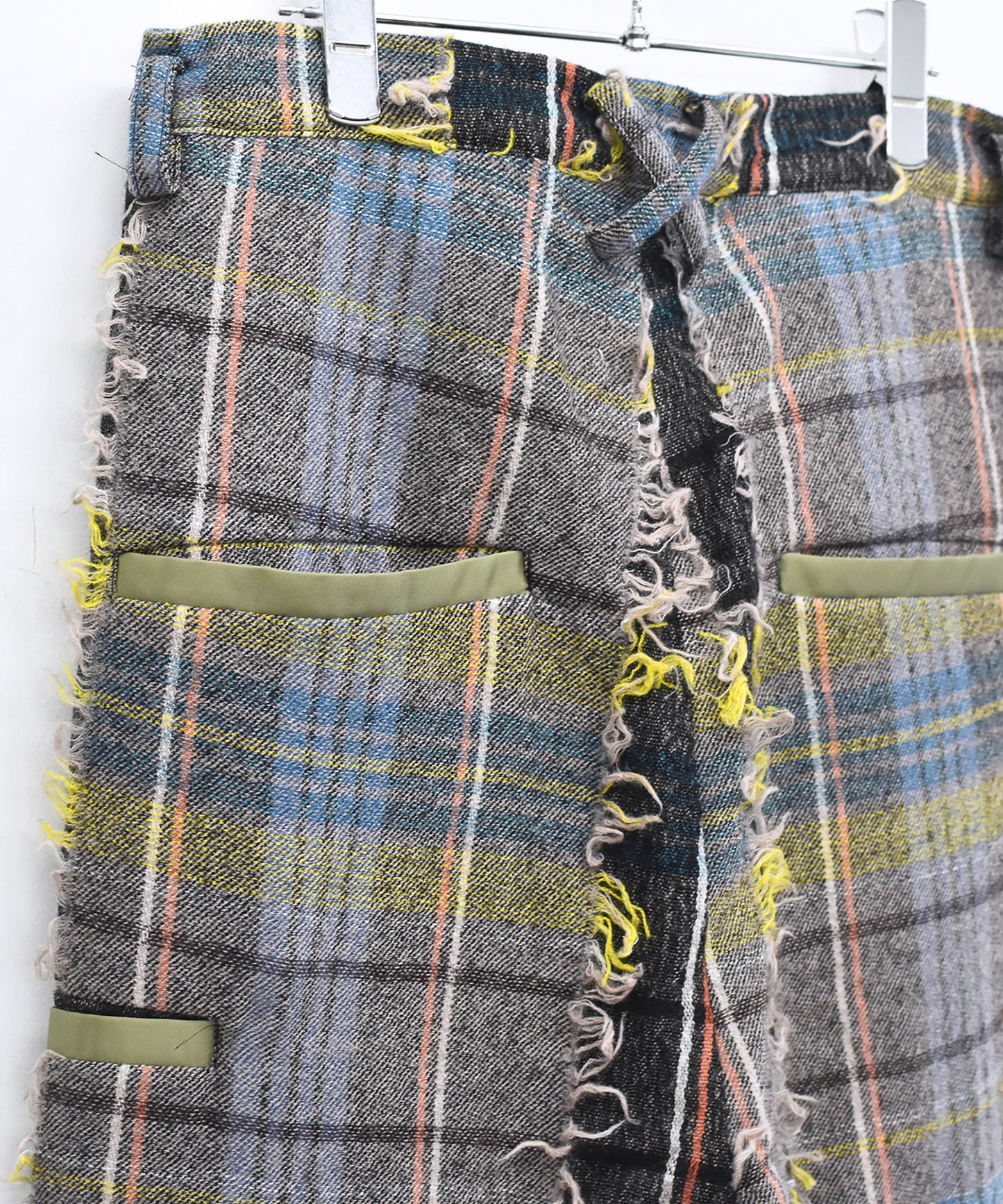 FRINGE WOOL CHECK WIDE SLACKS