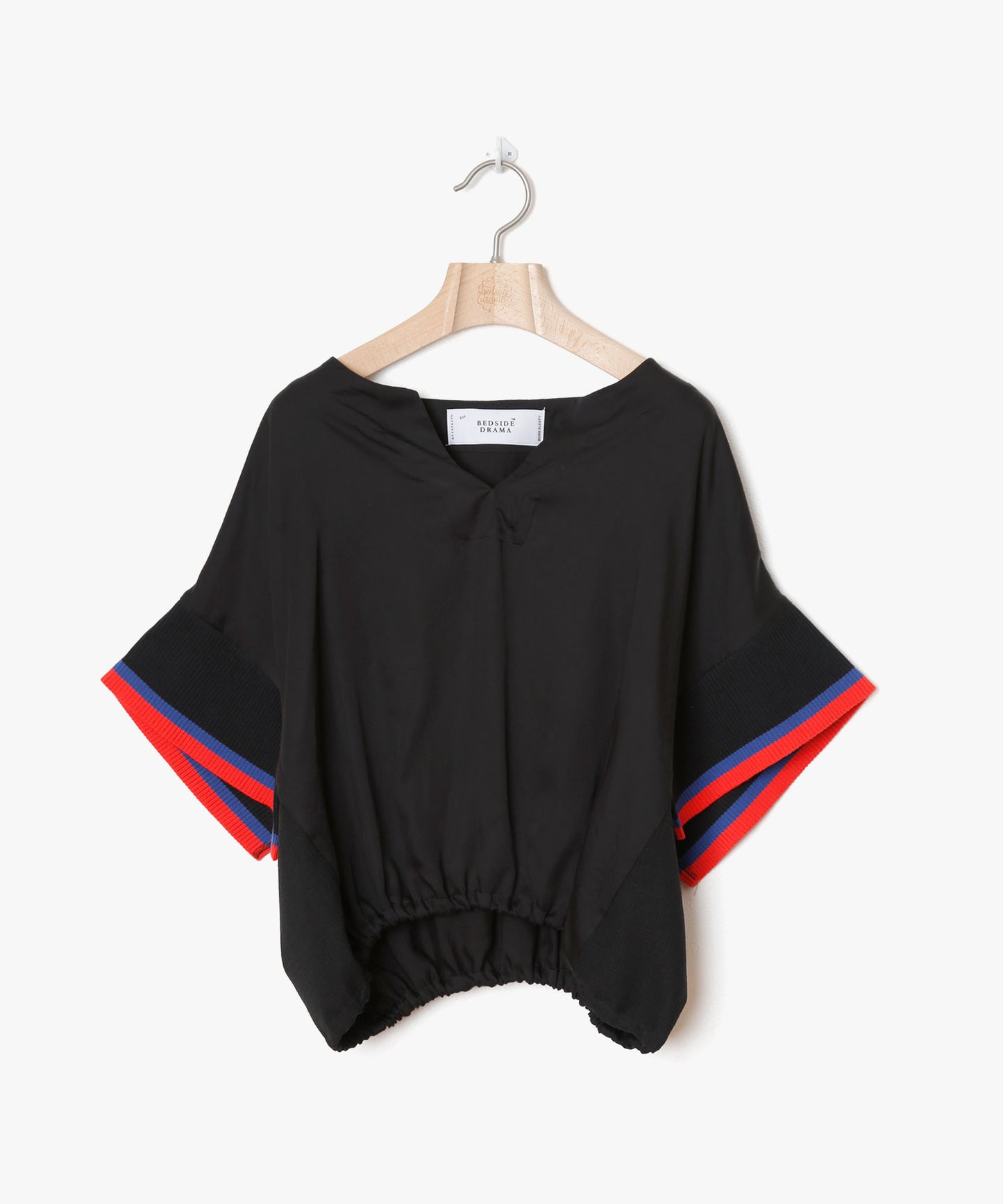Rib sleeve short blouse