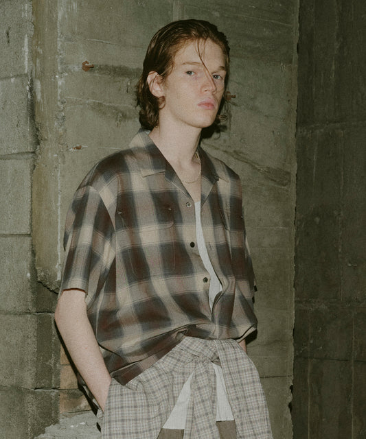 CHECK OPEN COLLAR SHIRT S/S