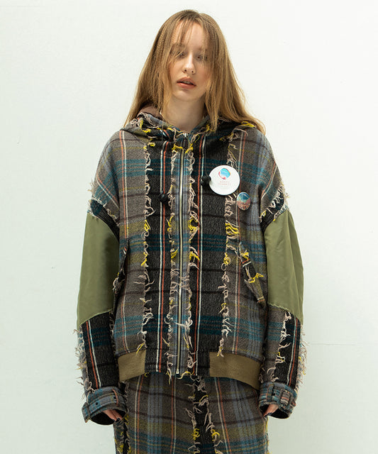 FRINGE WOOL MIX HOODED BLOUSON