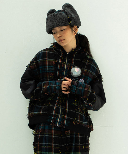 FRINGE WOOL MIX HOODED BLOUSON