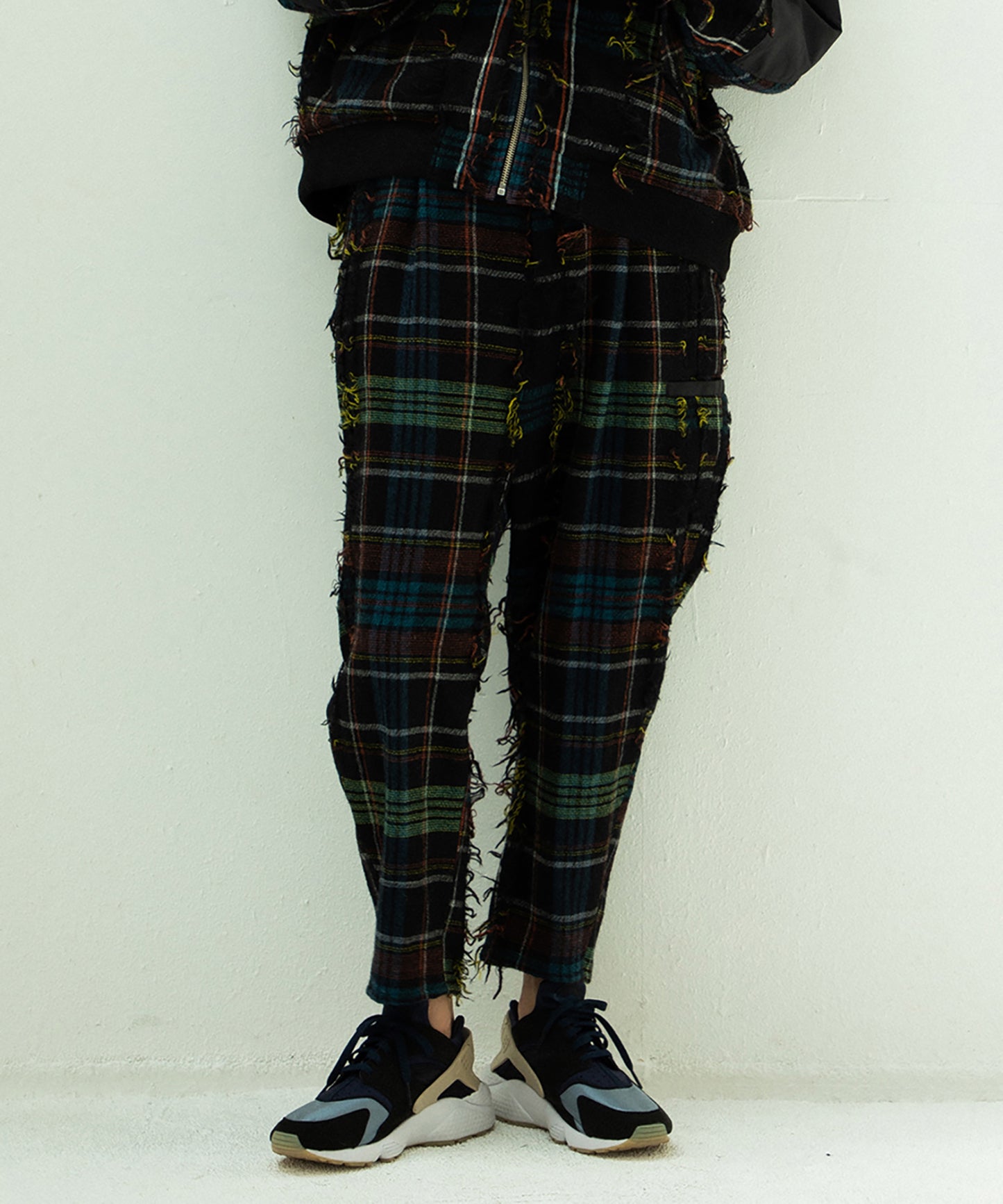 FRINGE WOOL CHECK WIDE SLACKS