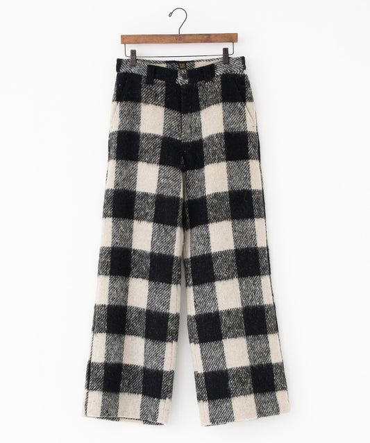 block plaid wide full-length slacks