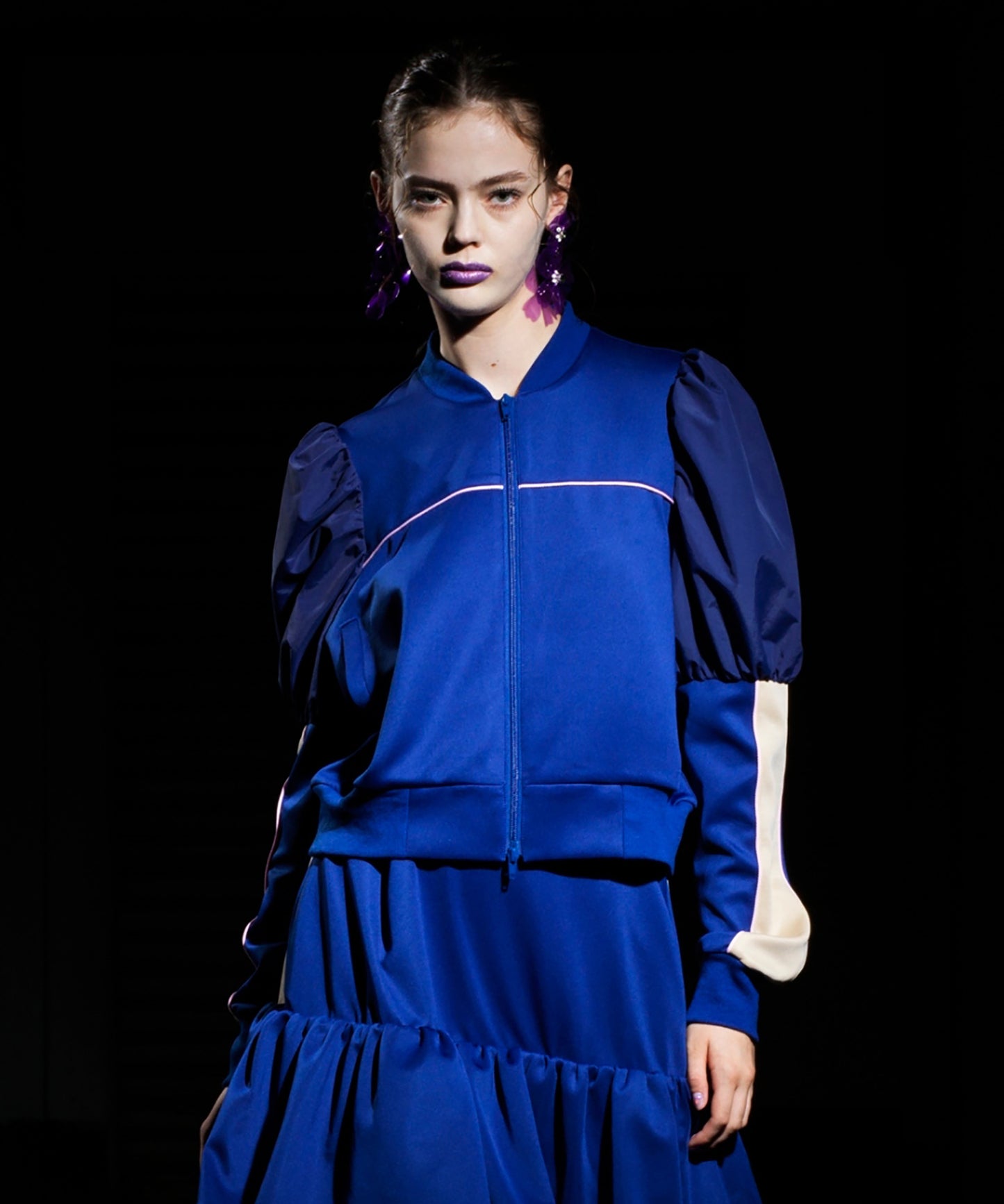 PUFF SLEEVE ZIP-UP JERSEY