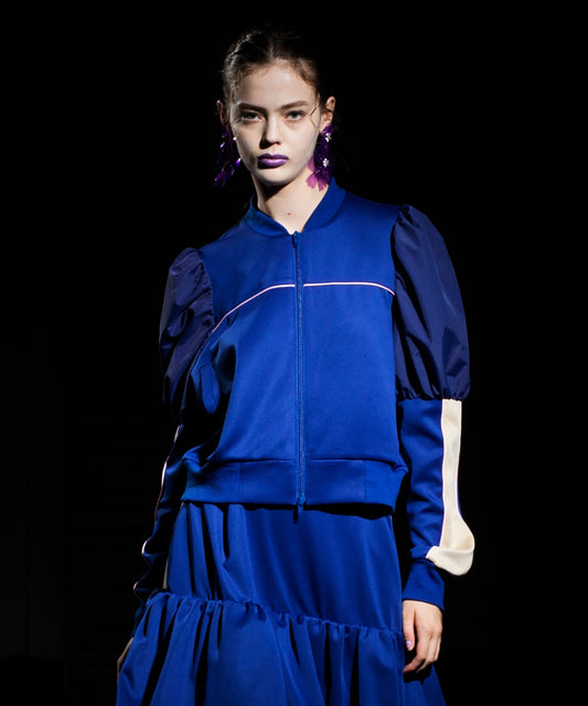 PUFF SLEEVE ZIP-UP JERSEY