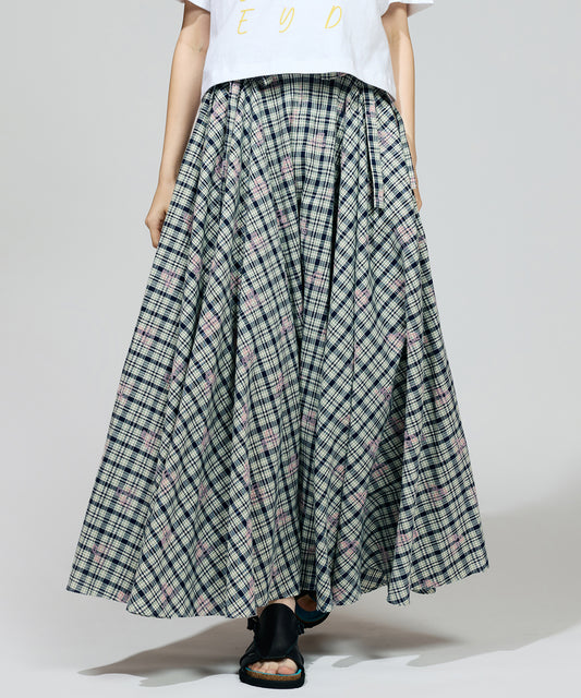 FLOCKED PRINT LONG SKIRT