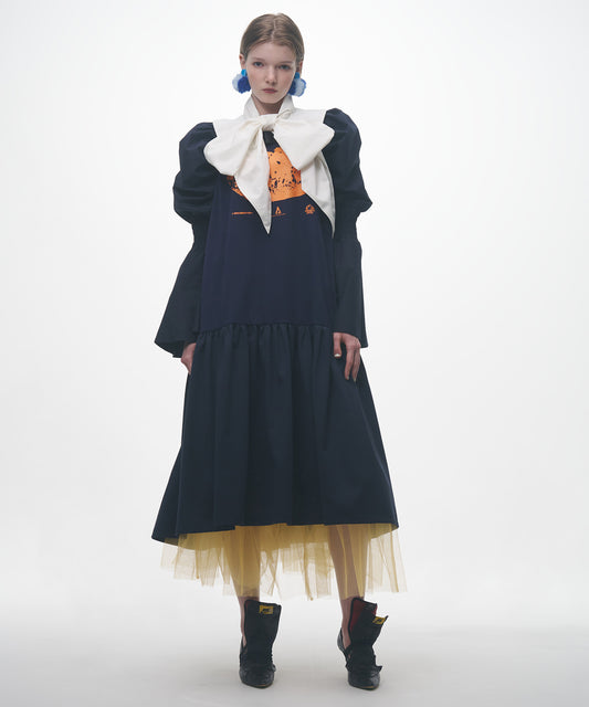 GATHER SLEEVE ONE-PIECE