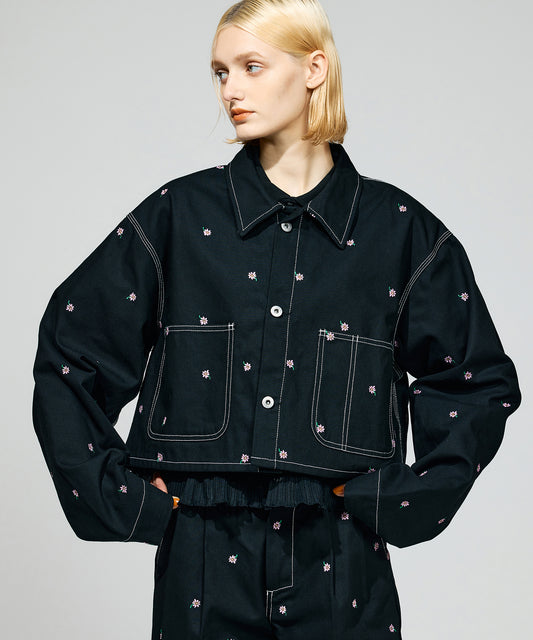 FLOWER EMBROIDERY SHORT COVERALL ( feat.UNIVERSALOVERALL)