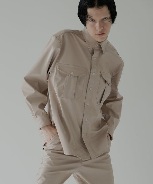 vegan leather long-sleeve shirt