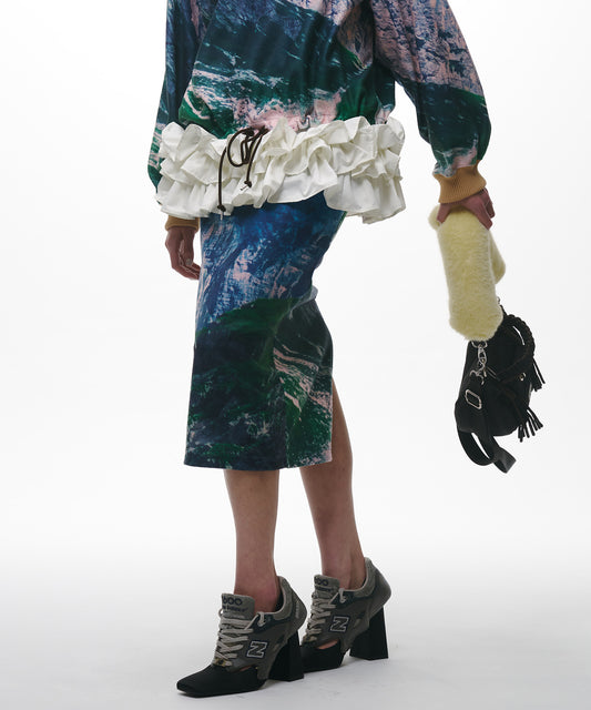 PRINT FLEECE LONG SKIRT